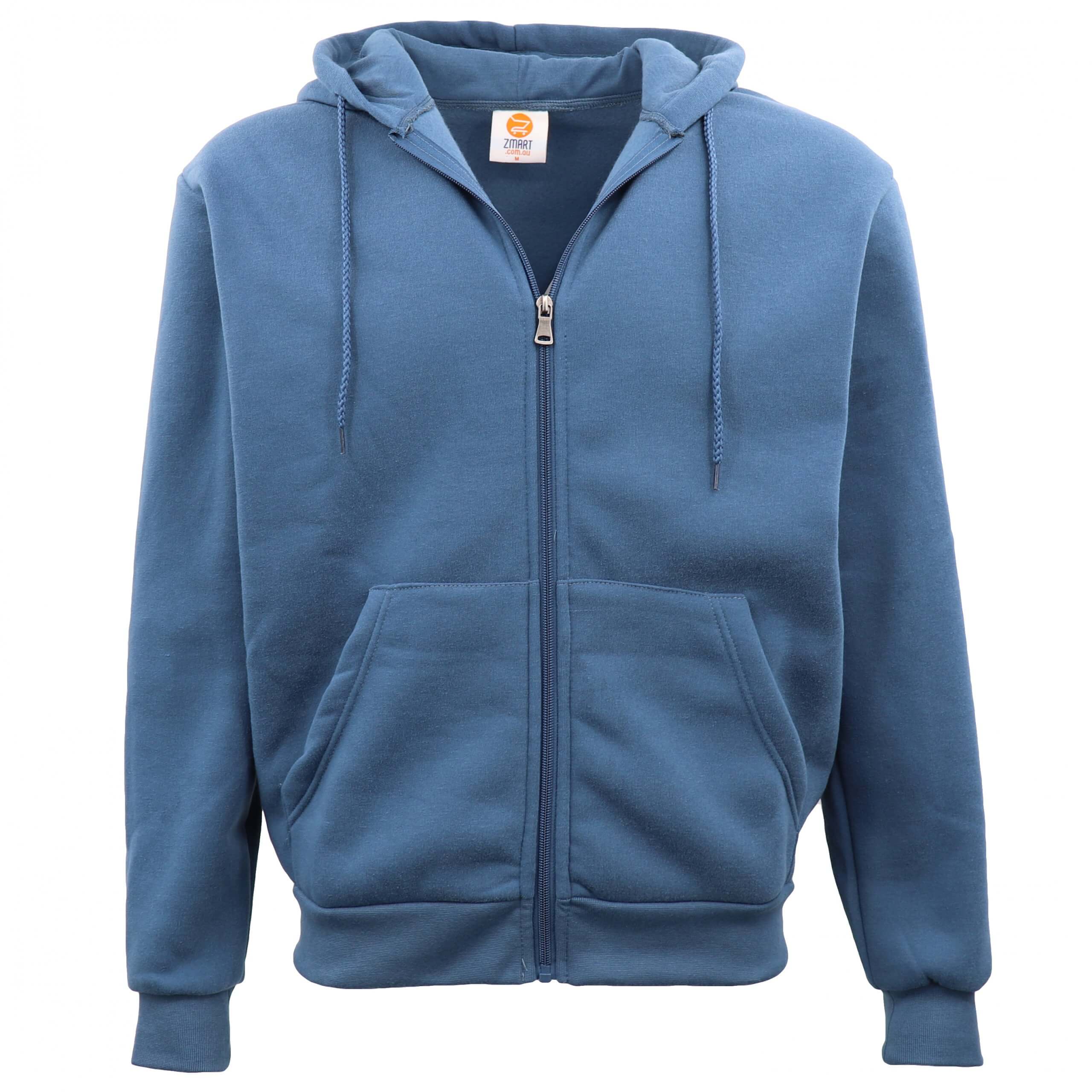 V474-483018-100524-00 Adult Unisex Zip Plain Fleece Hoodie Hooded Jacket Mens Sweatshirt Jumper XS-8XL, Dusty Blue, S - Image 1