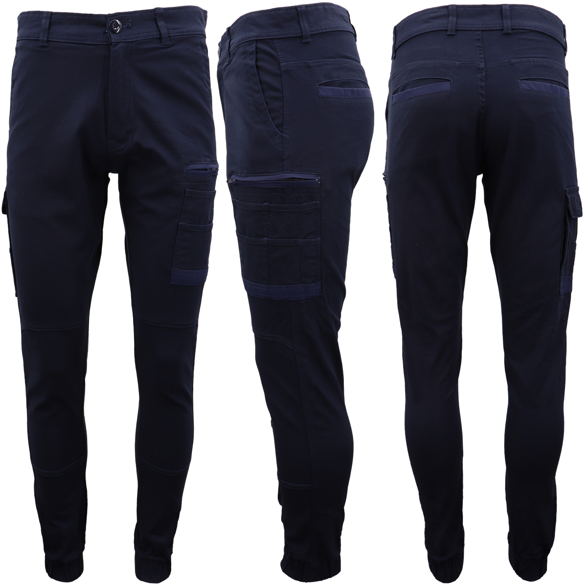 V474-497042-141572-00 Men's Cargo Cotton Drill Work Pants UPF 50+ 13 Pockets Tradies Workwear Trousers, Navy, 32 - Image 1