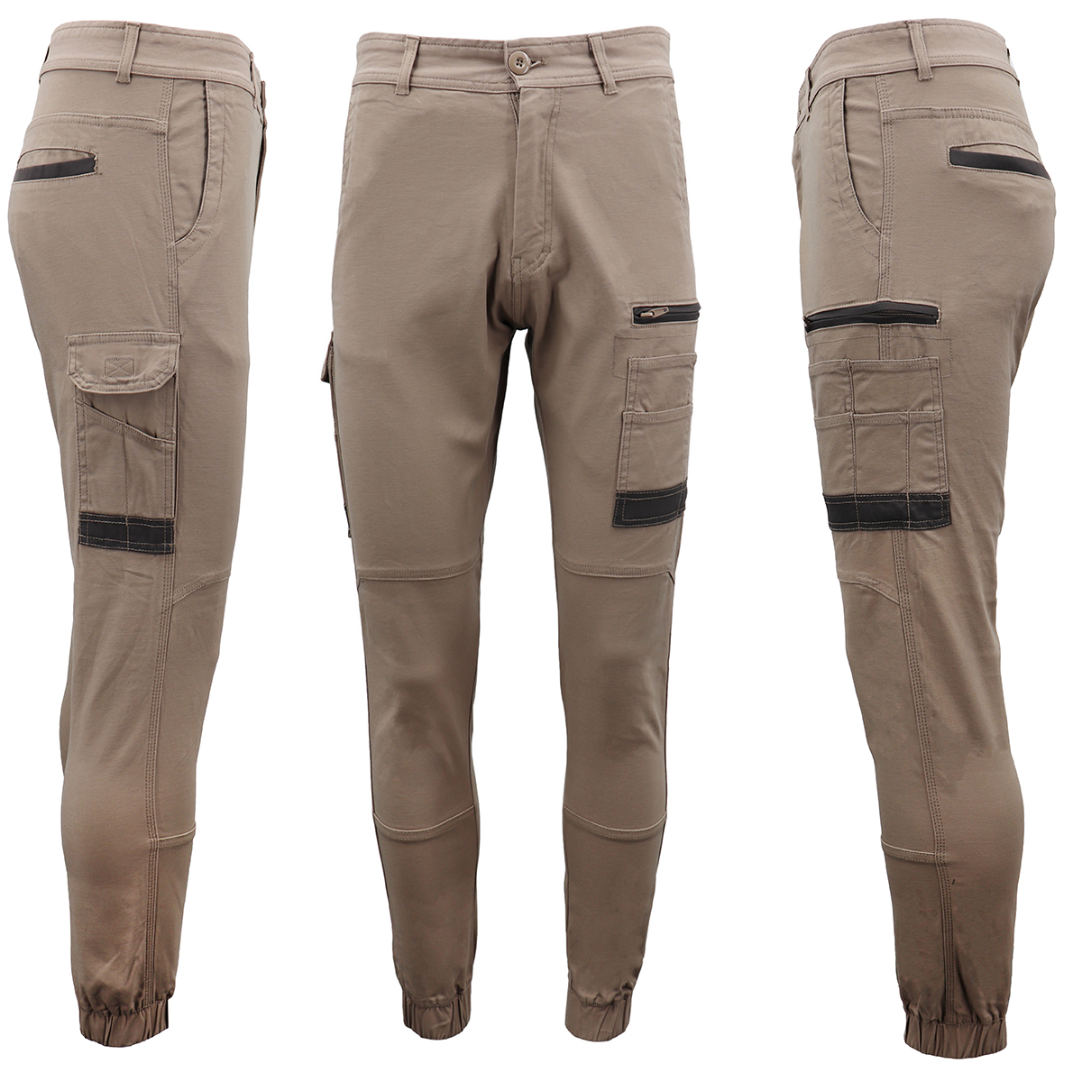 V474-497050-202502241736-00 Men's Cargo Cotton Drill Work Pants UPF 50+ 13 Pockets Tradies Workwear Trousers, Khaki, 34 - Image 1