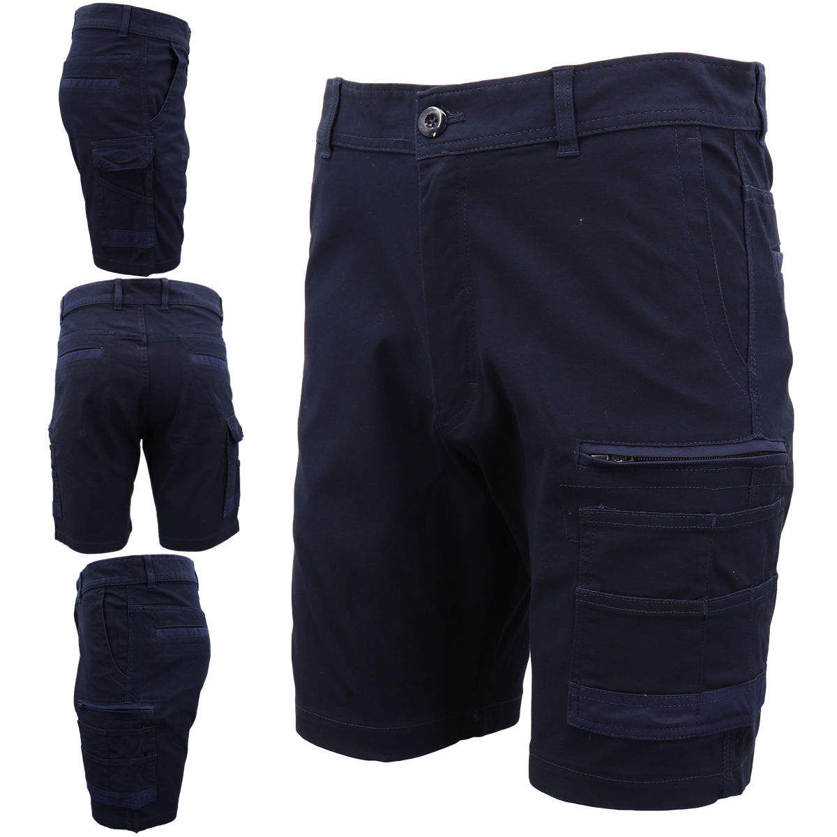 V474-497284-202502241745-00 Mens Cargo Cotton Drill Work Shorts UPF 50+ 13 Pockets Tradies Workwear Trousers, Navy, 40 - Image 1