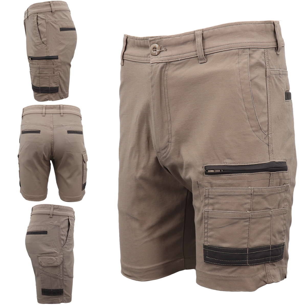 V474-497287-219325-00 Mens Cargo Cotton Drill Work Shorts UPF 50+ 13 Pockets Tradies Workwear Trousers, Khaki, 32 - Image 1
