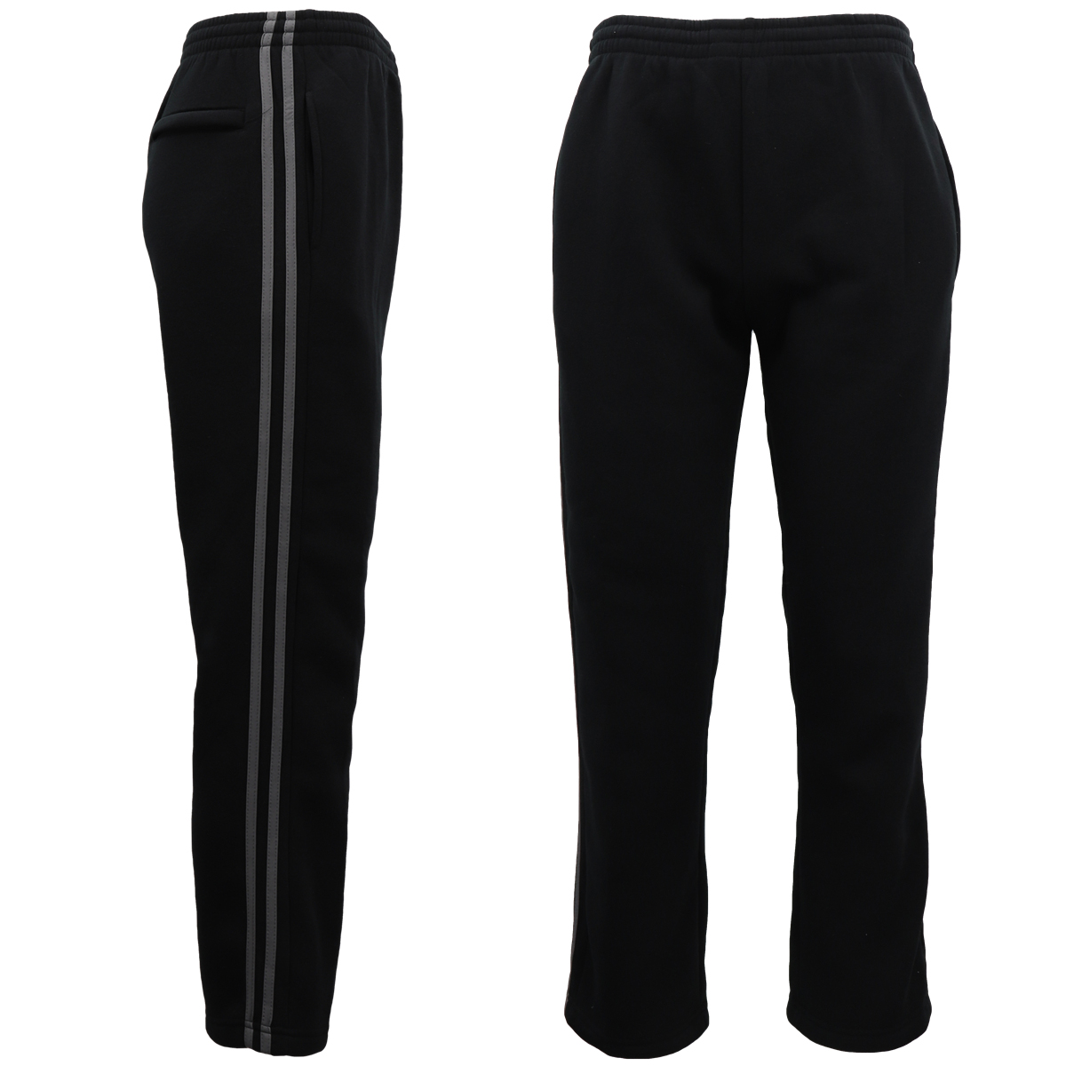 V474-513679-102262-00 Men's Fleece Casual Sports Track Pants w Zip Pocket Striped Sweat Trousers S-6XL, Black w Grey Stripes, XL - Image 1