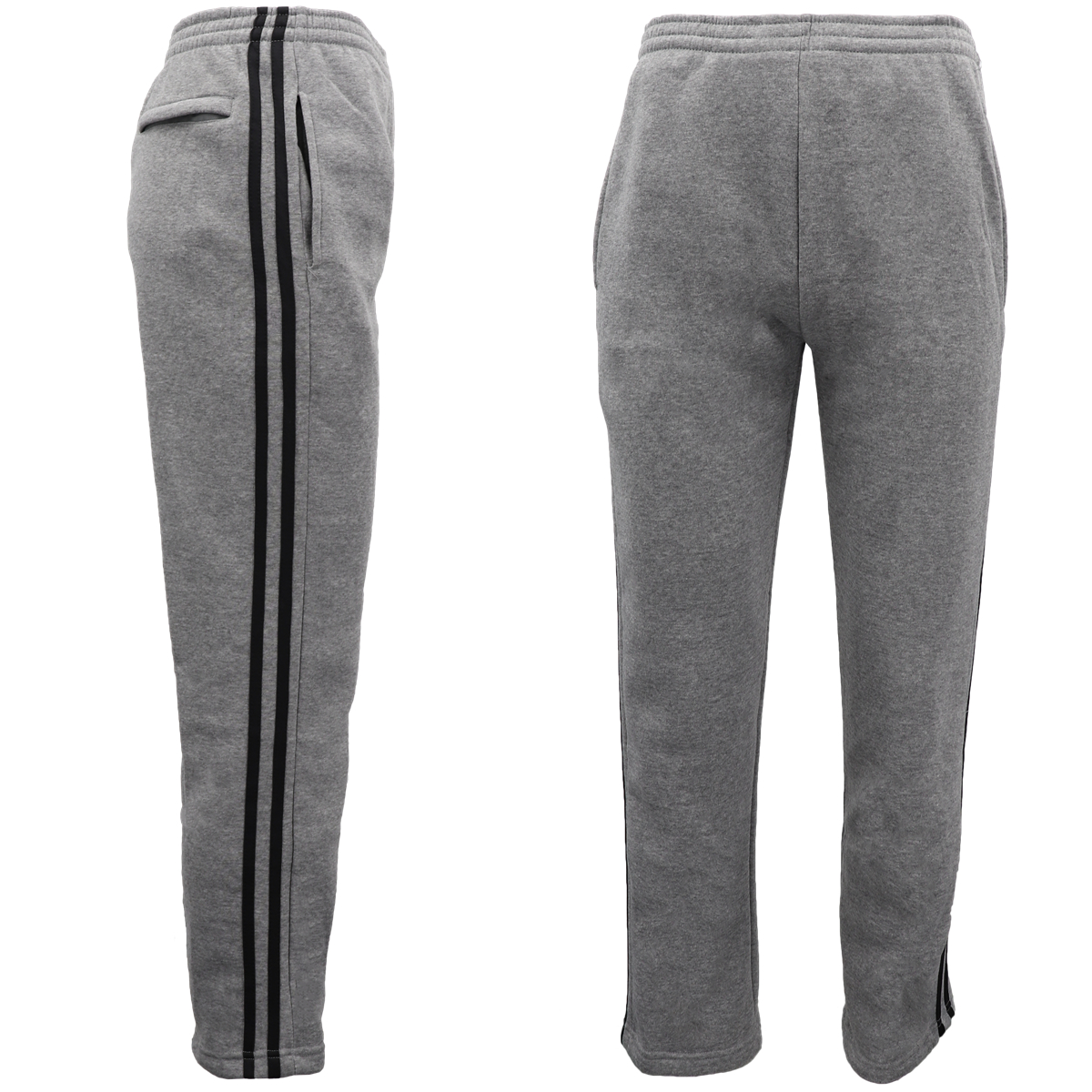 V474-513687-101887-00 Men's Fleece Casual Sports Track Pants w Zip Pocket Striped Sweat Trousers S-6XL, Grey, L - Image 1