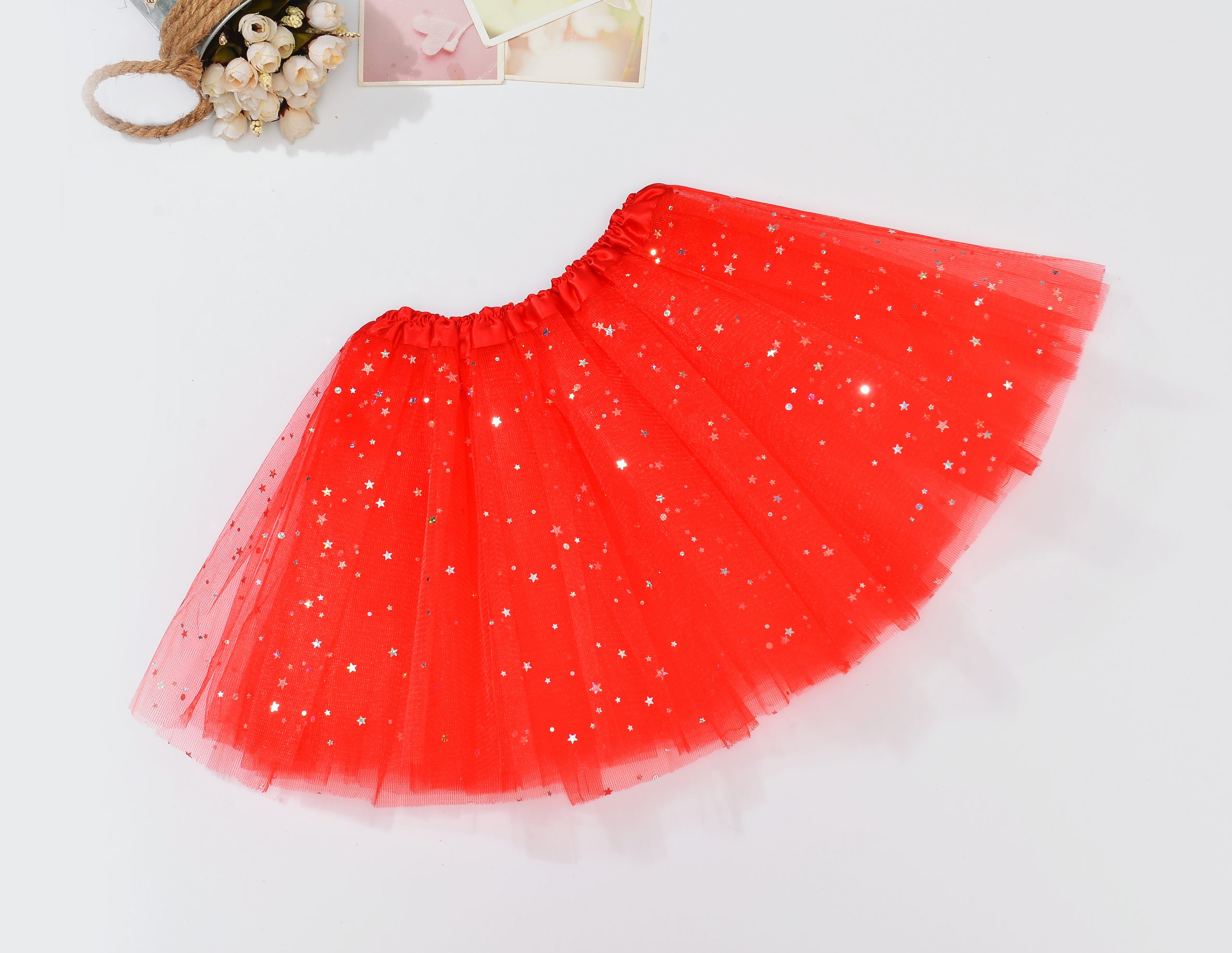 V474-522685-101669-00 Sequin Tulle Tutu Skirt Ballet Kids Princess Dressup Party Baby Girls Dance Wear, Red, Adults - Image 1