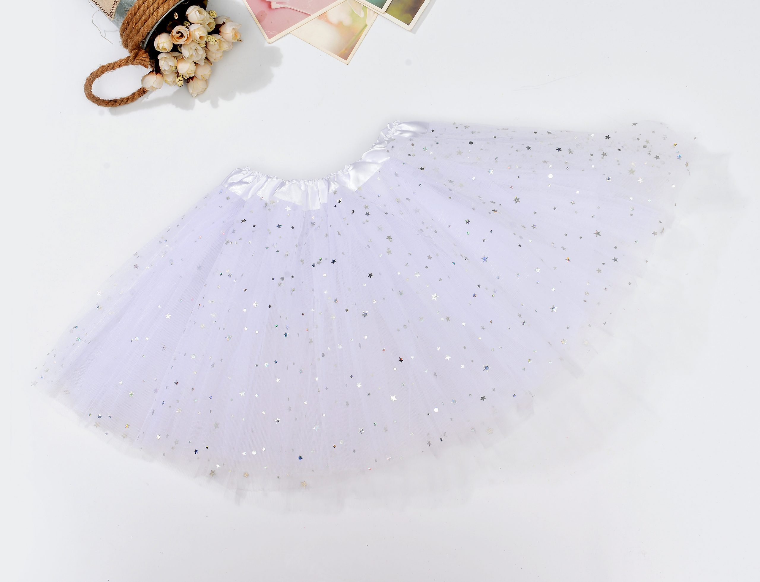 V474-522691-101680-00 Sequin Tulle Tutu Skirt Ballet Kids Princess Dressup Party Baby Girls Dance Wear, White, Adults - Image 1