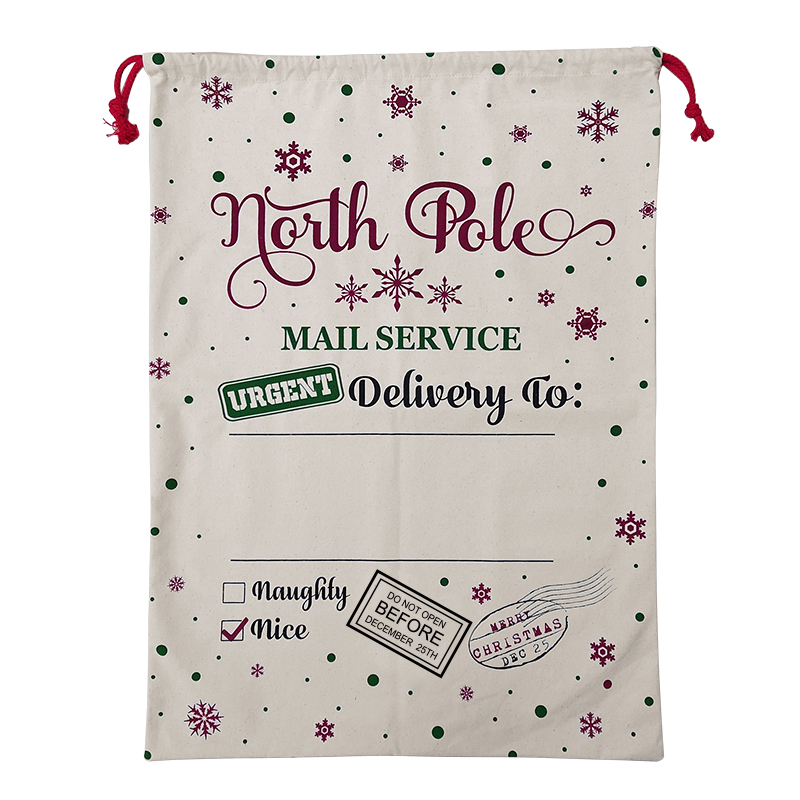 V474-546940-102819-00 Large Christmas XMAS Hessian Santa Sack Stocking Bag Reindeer Children Gifts Bag, Cream - Snowflakes Delivery - Image 1