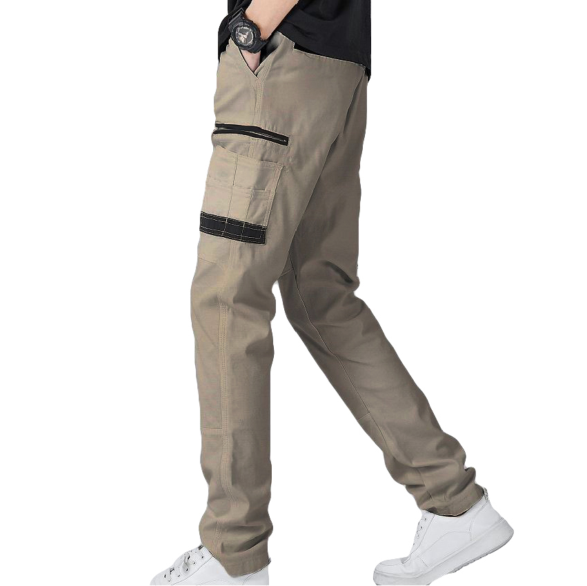 V474-578410-141564-00 Men's Cotton Drill Cargo Work Pants UPF 50+ 13 Pockets Tradies Workwear Trousers, Khaki, 38 - Image 1