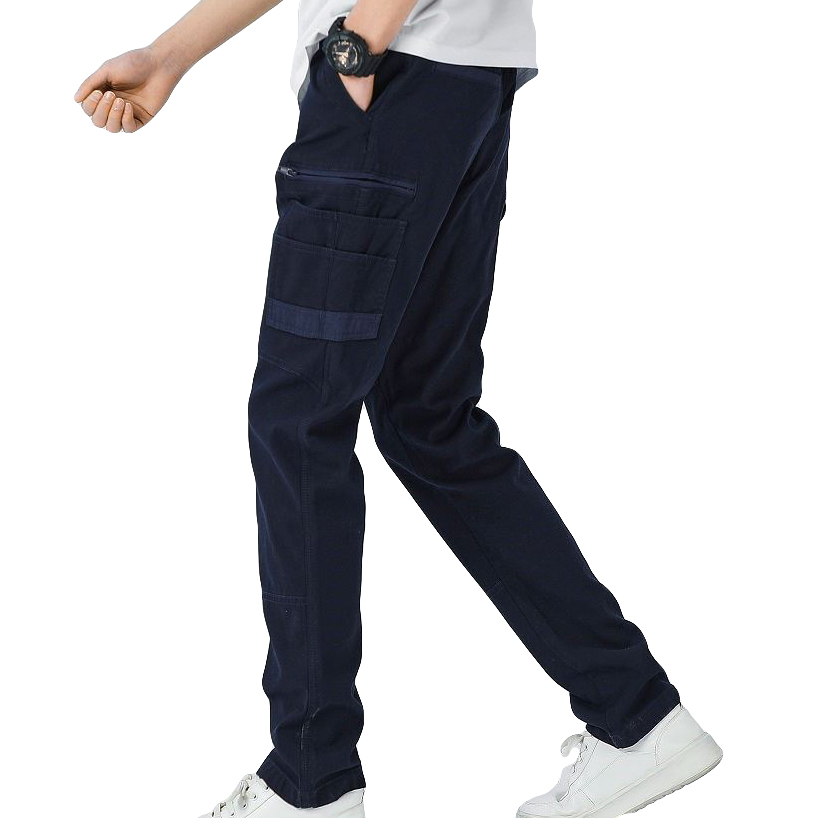 V474-578413-202505071546-00 Men's Cotton Drill Cargo Work Pants UPF 50+ 13 Pockets Tradies Workwear Trousers, Navy, 30 - Image 1