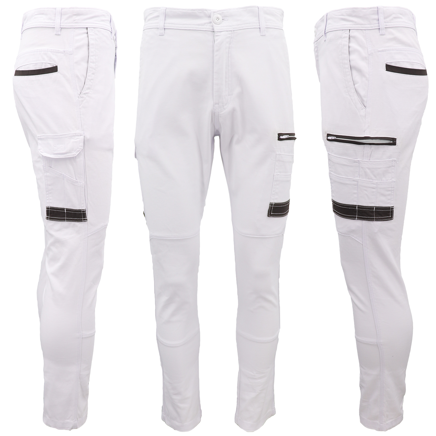 V474-578424-141561-00 Men's Cotton Drill Cargo Work Pants UPF 50+ 13 Pockets Tradies Workwear Trousers, White, 38 - Image 1