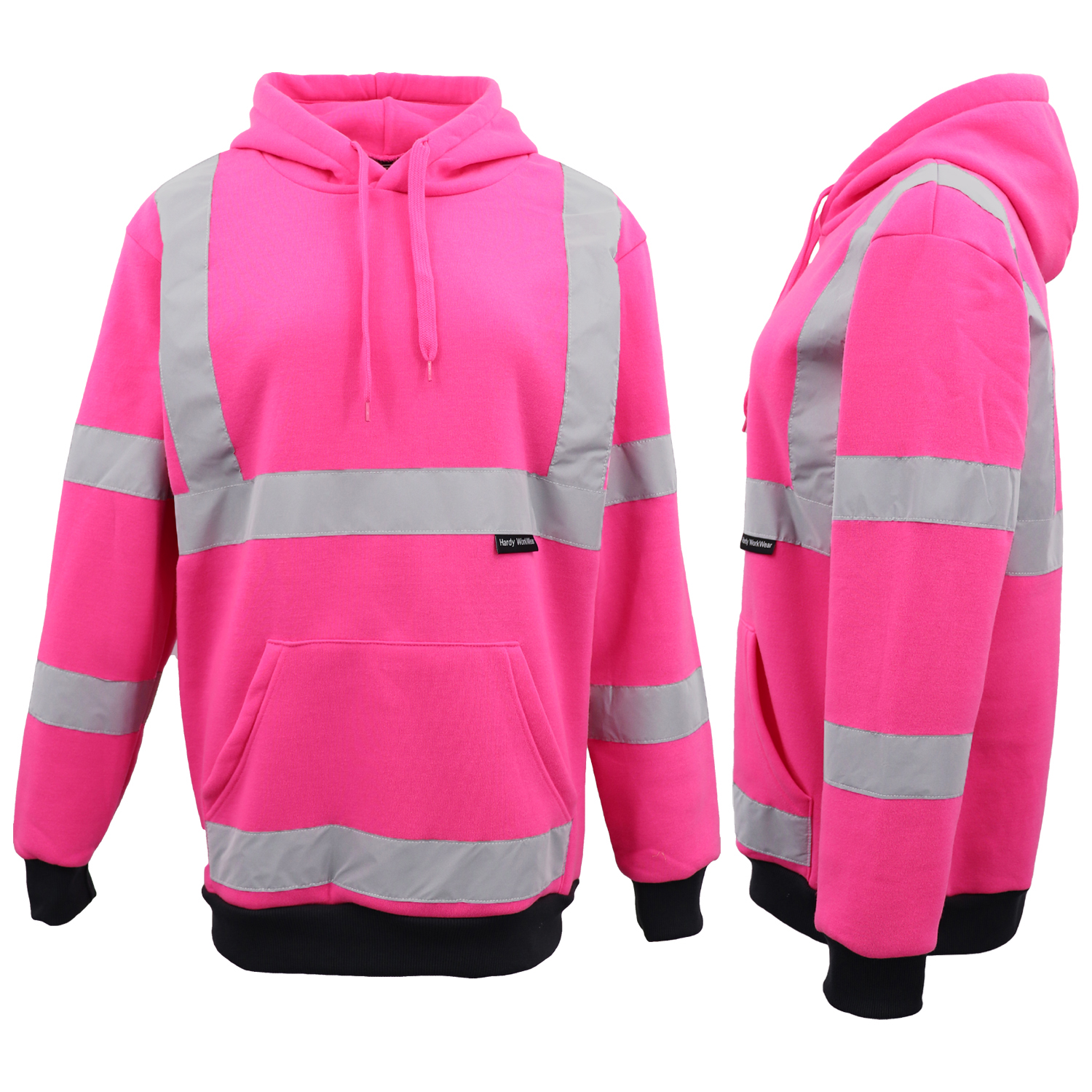 V474-578902-101969-00 HI VIS Hooded Safety Jumper Hoodie Sweatshirt Tradie Workwear Fleece Jacket Coat, Fluro Pink, M - Image 1