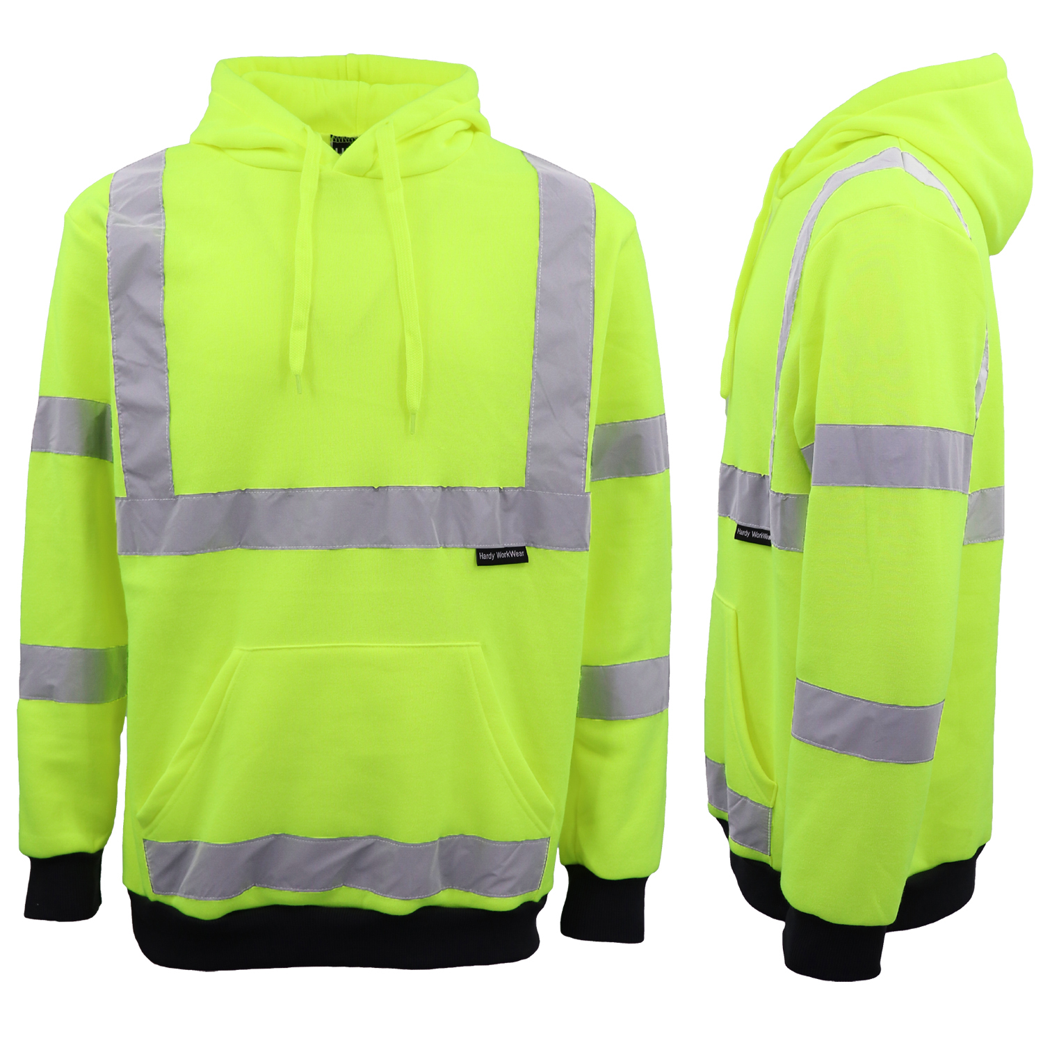 V474-578913-102007-00 HI VIS Hooded Safety Jumper Hoodie Sweatshirt Tradie Workwear Fleece Jacket Coat, Fluro Yellow, 3XL - Image 1