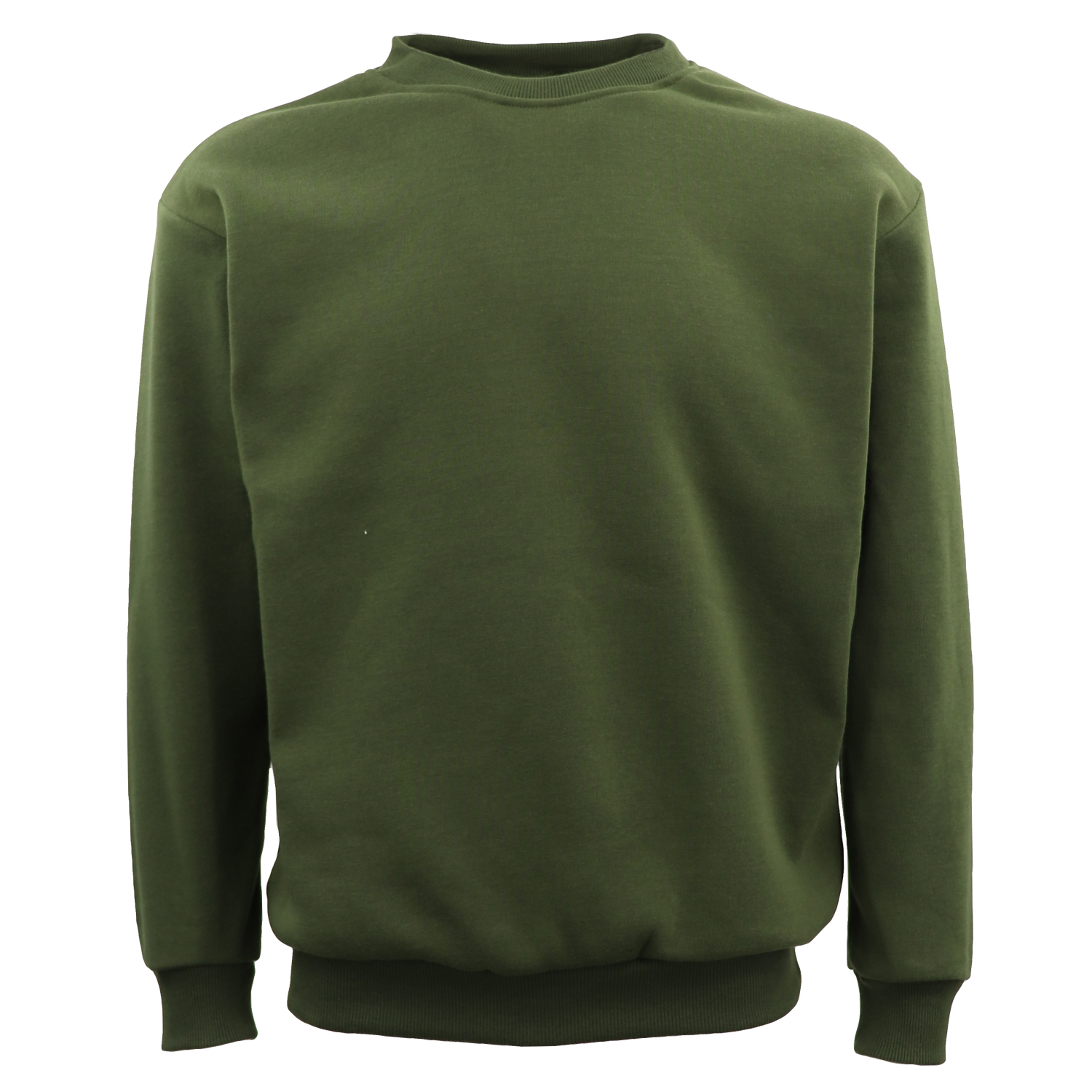 V474-585879-102446-00 New Adult Unisex Plain Pullover Fleece Jumper Mens Long Sleeve Crew Neck Sweater, Olive, 2XL - Image 1