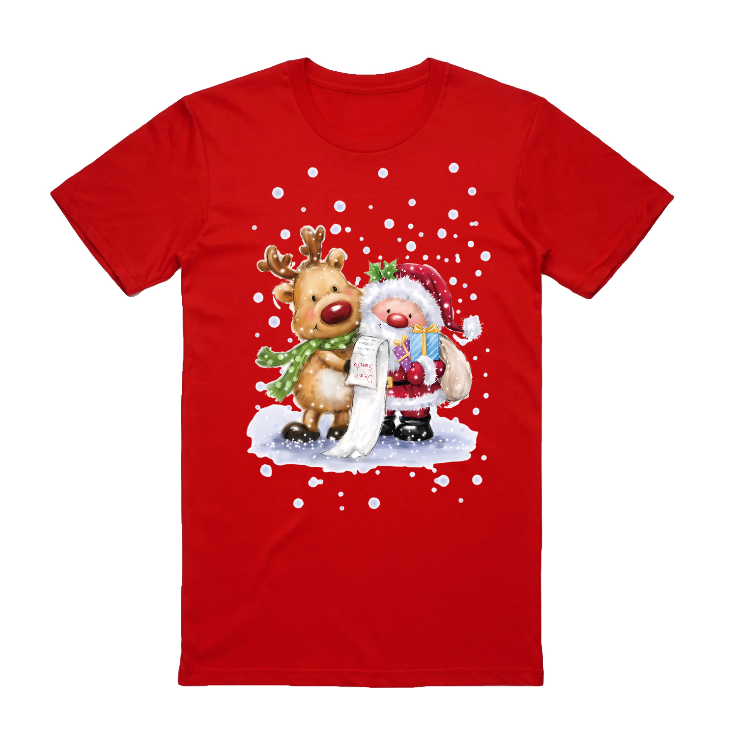 V474-626537-99405-00 100% Cotton Christmas T-shirt Adult Unisex Tee Tops Funny Santa Party Custume, Reading Santa (Red), 3XL - Image 1