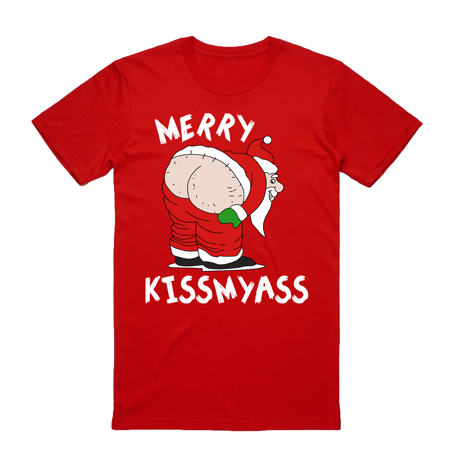 V474-626548-99424-00 100% Cotton Christmas T-shirt Adult Unisex Tee Tops Funny Santa Party Custume, Merry Kissmyass (Red), 2XL - Image 1