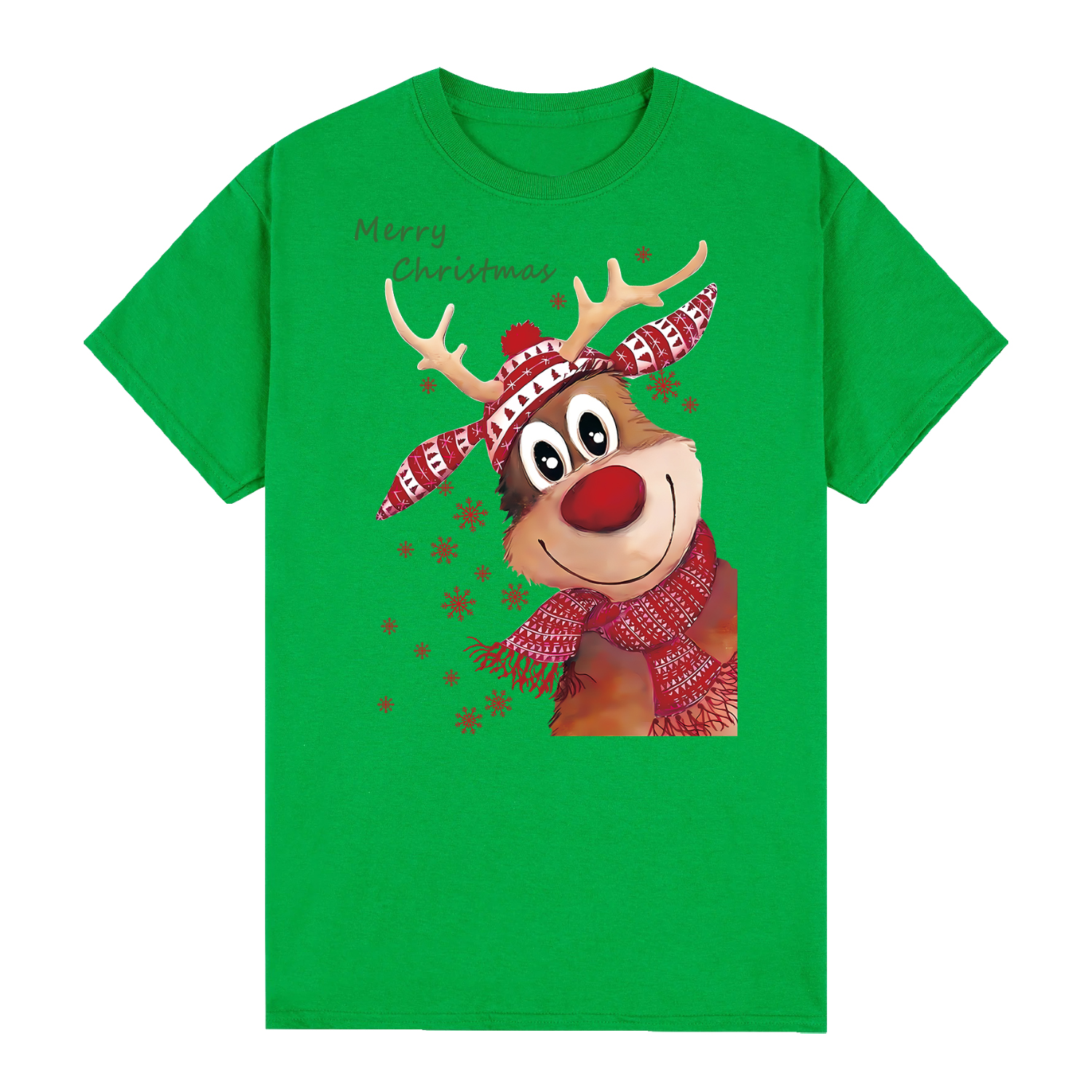 V474-626588-99781-00 100% Cotton Christmas T-shirt Adult Unisex Tee Tops Funny Santa Party Custume, Reindeer (Green), L - Image 1