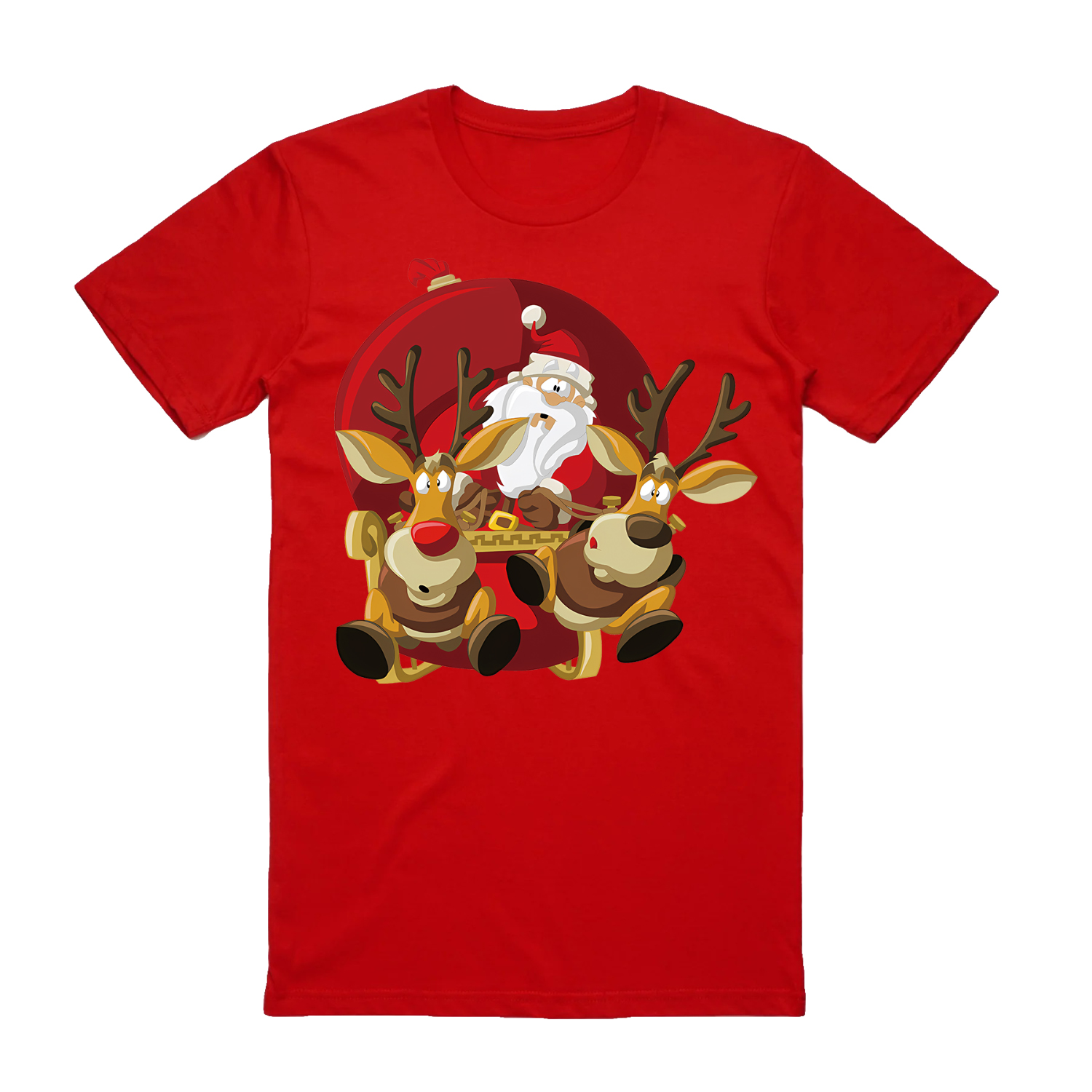 V474-626601-99823-00 100% Cotton Christmas T-shirt Adult Unisex Tee Tops Funny Santa Party Custume, Santas Sleigh (Red), XL - Image 1