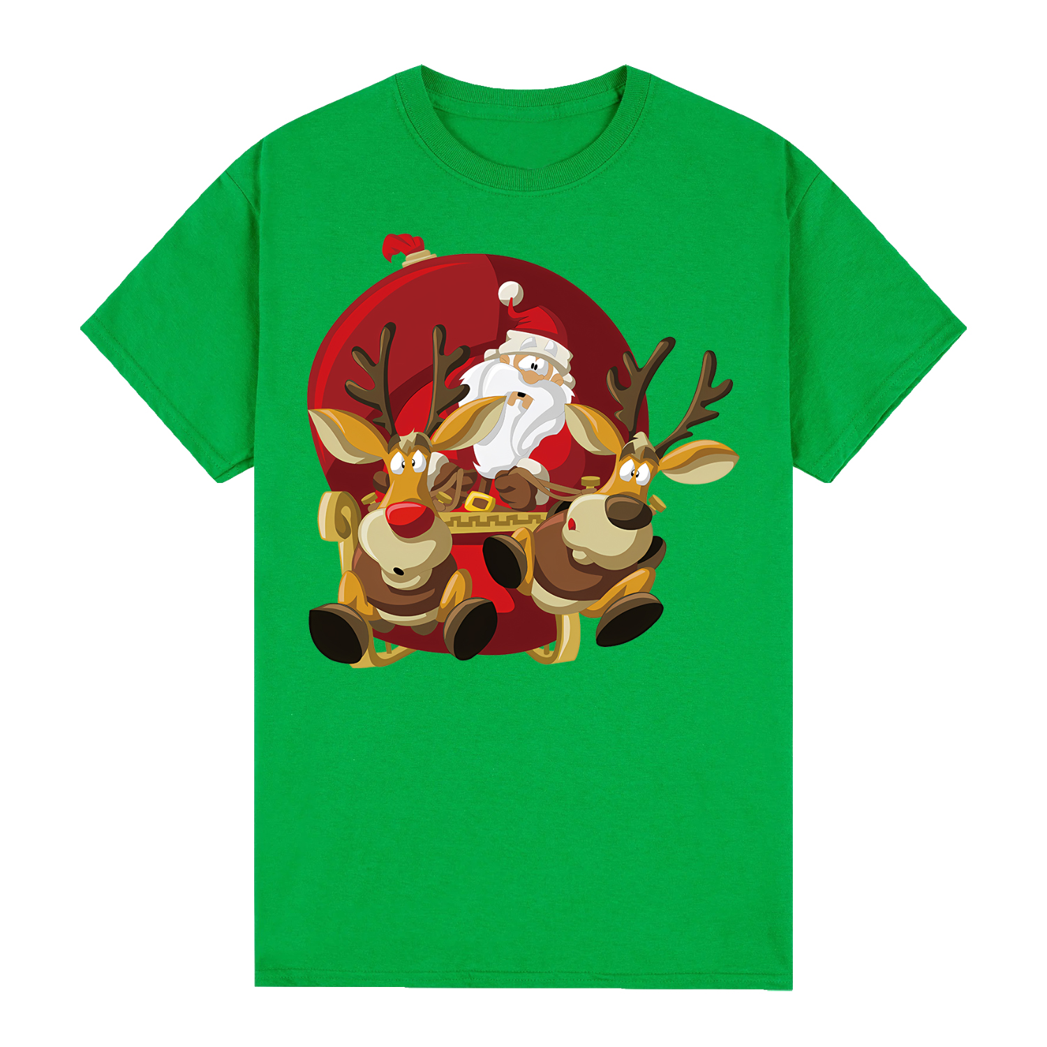V474-626606-99841-00 100% Cotton Christmas T-shirt Adult Unisex Tee Tops Funny Santa Party Custume, Santas Sleigh (Green), L - Image 1