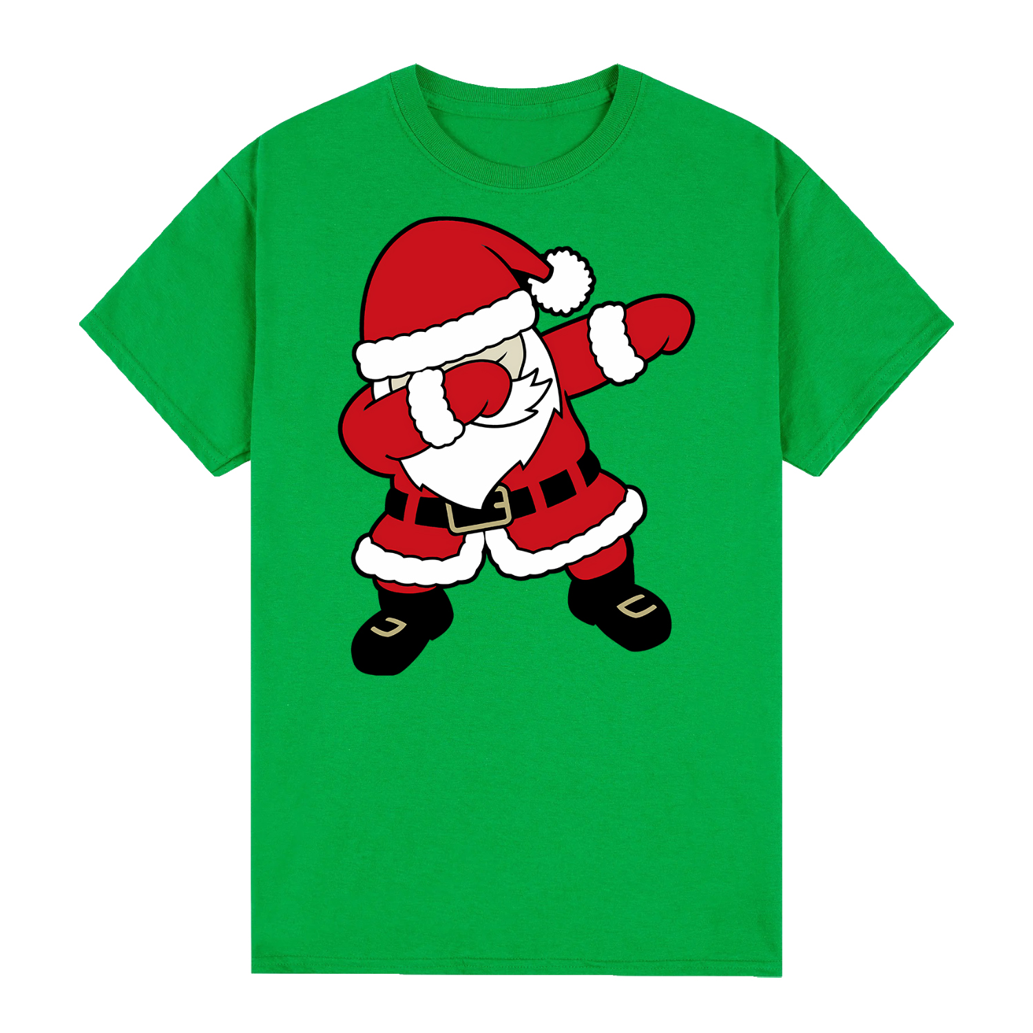 V474-626610-99849-00 100% Cotton Christmas T-shirt Adult Unisex Tee Tops Funny Santa Party Custume, Dancing Santa (Green), S - Image 1