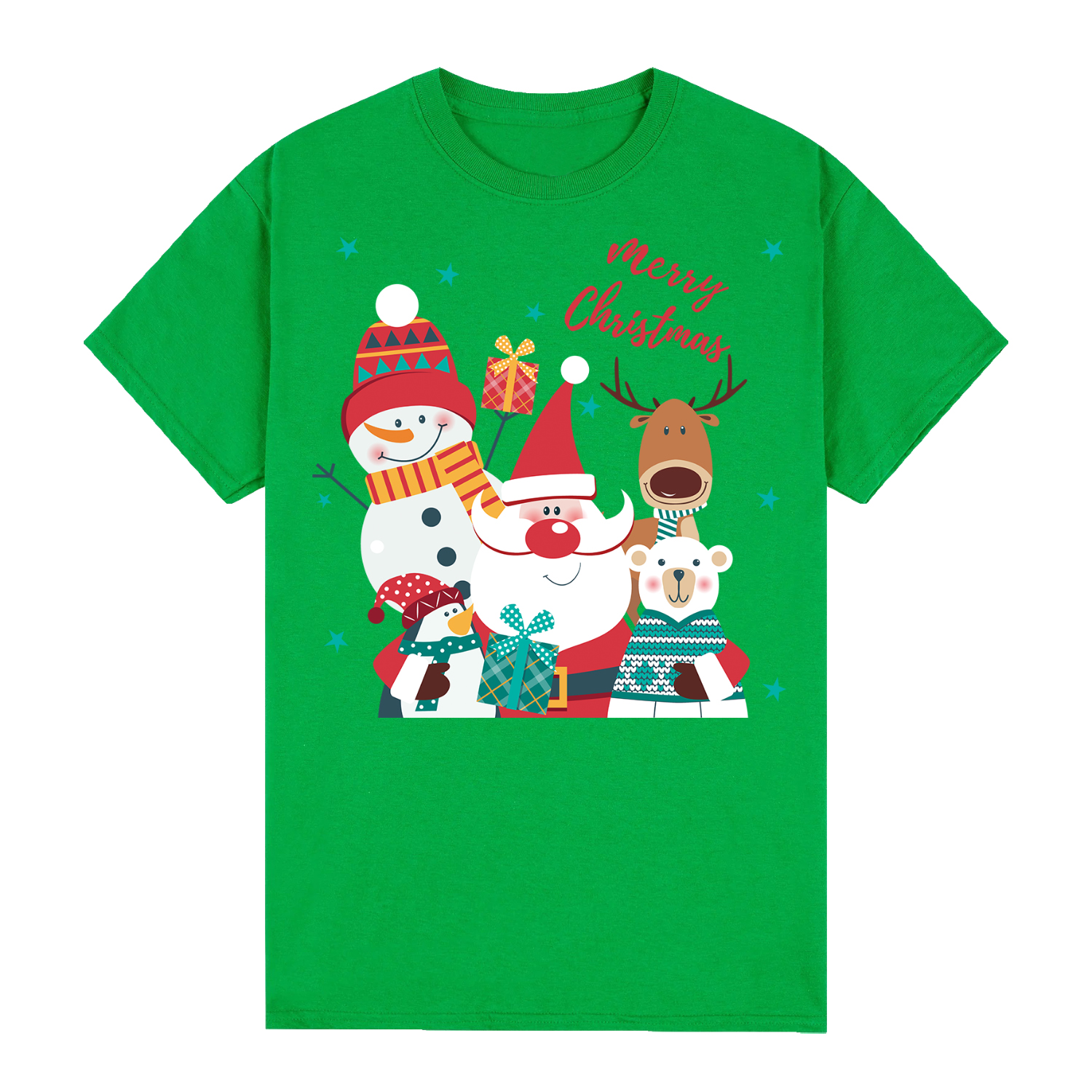 V474-626626-99905-00 100% Cotton Christmas T-shirt Adult Unisex Tee Tops Funny Santa Party Custume, Santa Gathering (Green), 2XL - Image 1