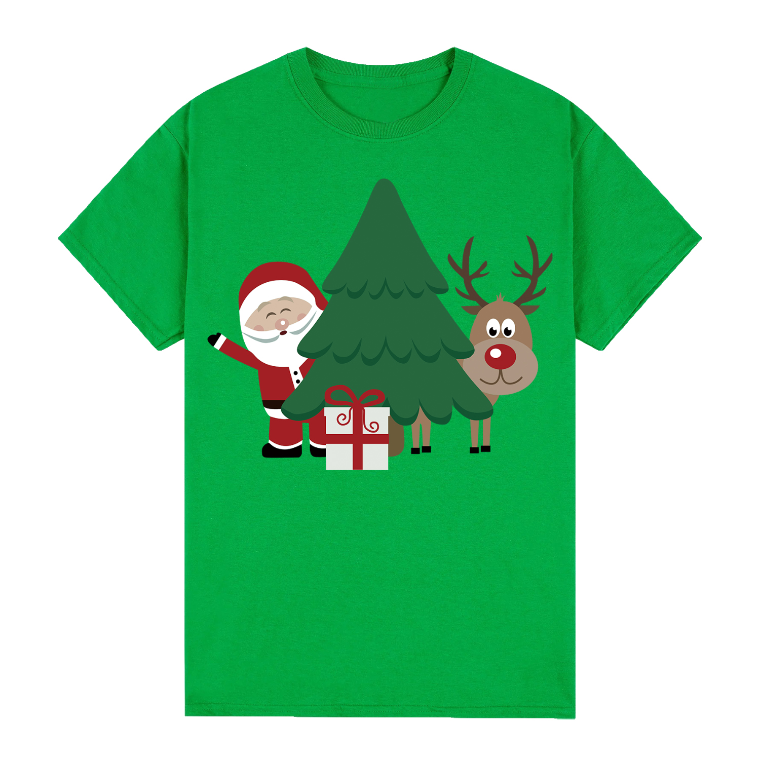 V474-626651-99988-00 100% Cotton Christmas T-shirt Adult Unisex Tee Tops Funny Santa Party Custume, Santa with Tree (Green), 3XL - Image 1