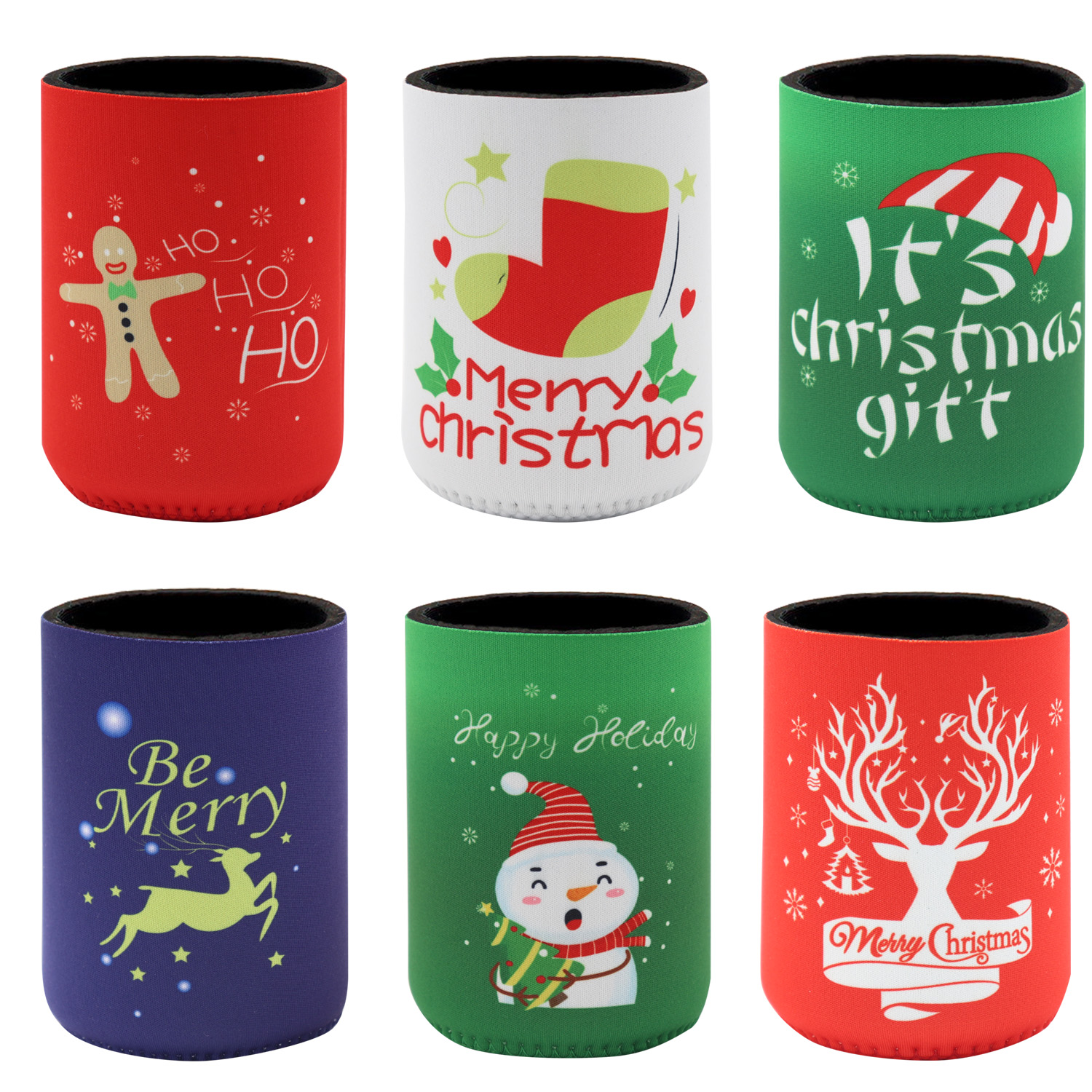 V474-626825-100602-00 6x Christmas Stubby Stubbie Holders Beer Bottle Drink Can Cooler Santa Reindeer, E - Image 1