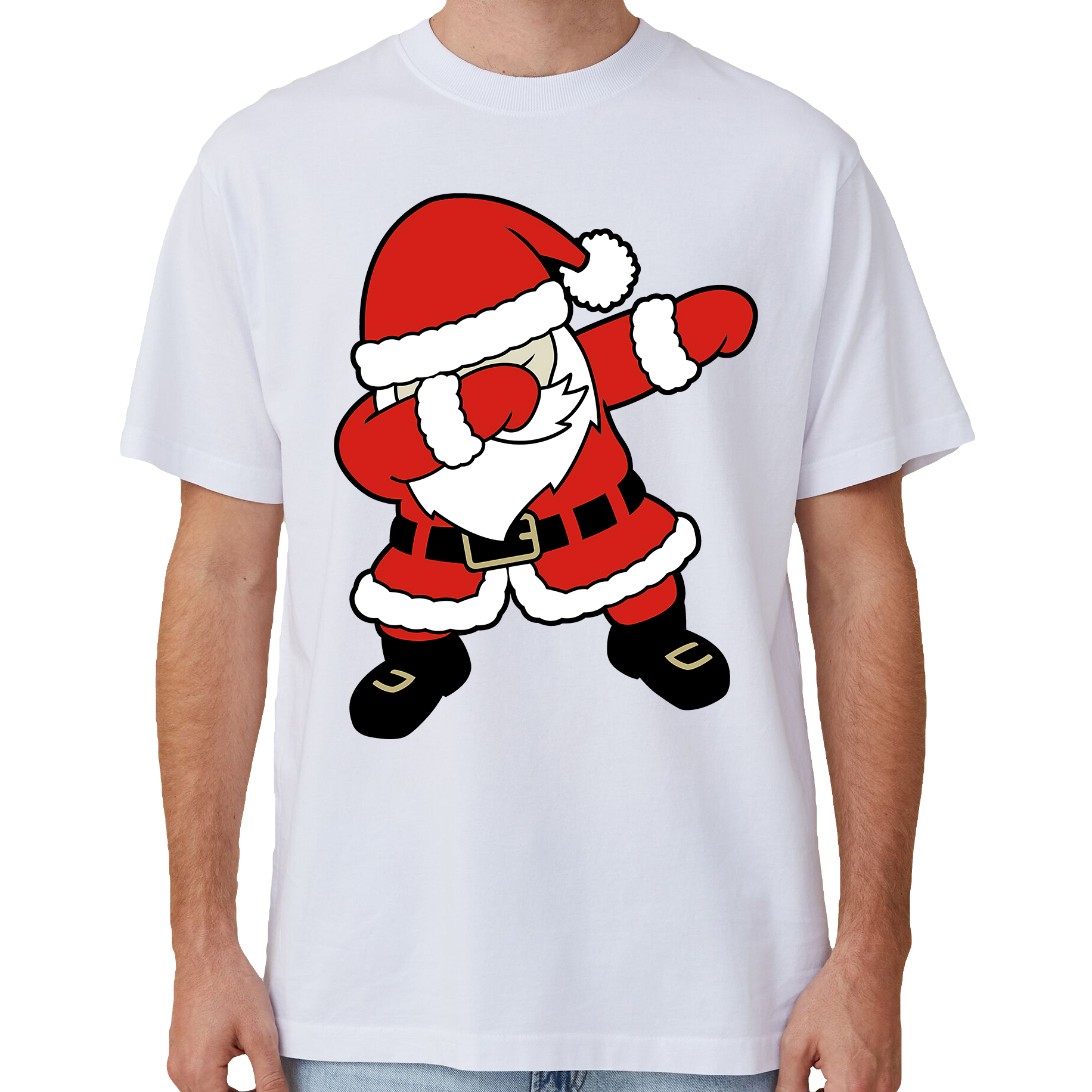V474-633843-141858-00 100% Cotton Christmas T-shirt Adult Unisex Tee Tops Funny Santa Party Custume, Dancing Santa (White), XL - Image 1