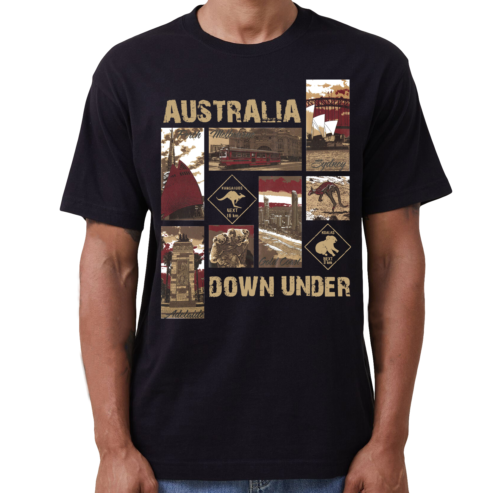 V474-635234-141835-00 100% Cotton Australia Down Under Souvenir T-Shirt Unisex Adult Iconic Tee Top, Black, 3XL - Image 1