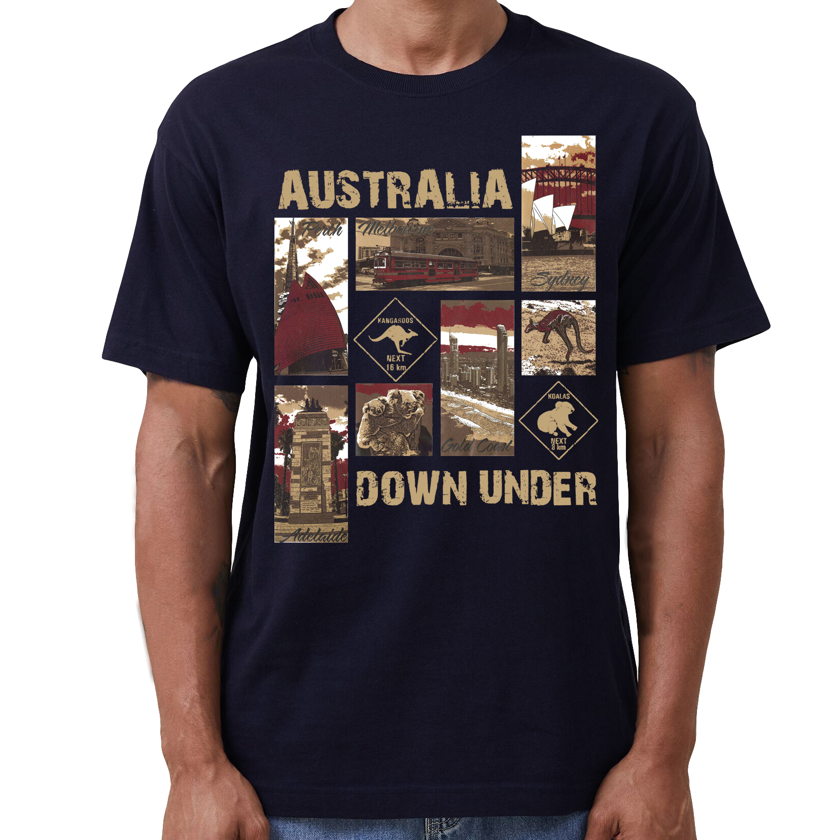 V474-635237-218756-00 100% Cotton Australia Down Under Souvenir T-Shirt Unisex Adult Iconic Tee Top, Navy, L - Image 1