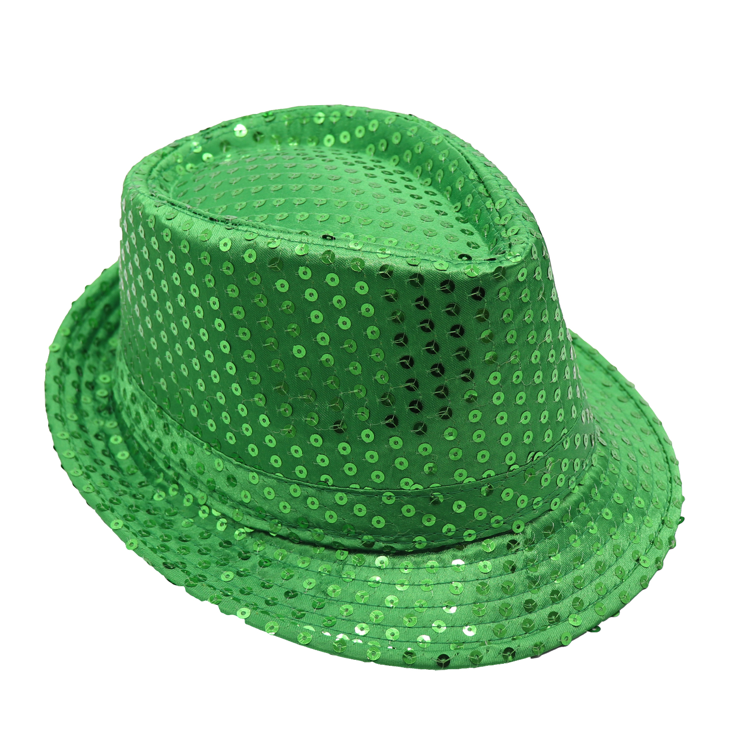 V474-655217-161130-00 Adults Kids Unisex Sequin Fedora Hat Dance Cap Solid Jazz Party Glitter Costume, Green - Image 1