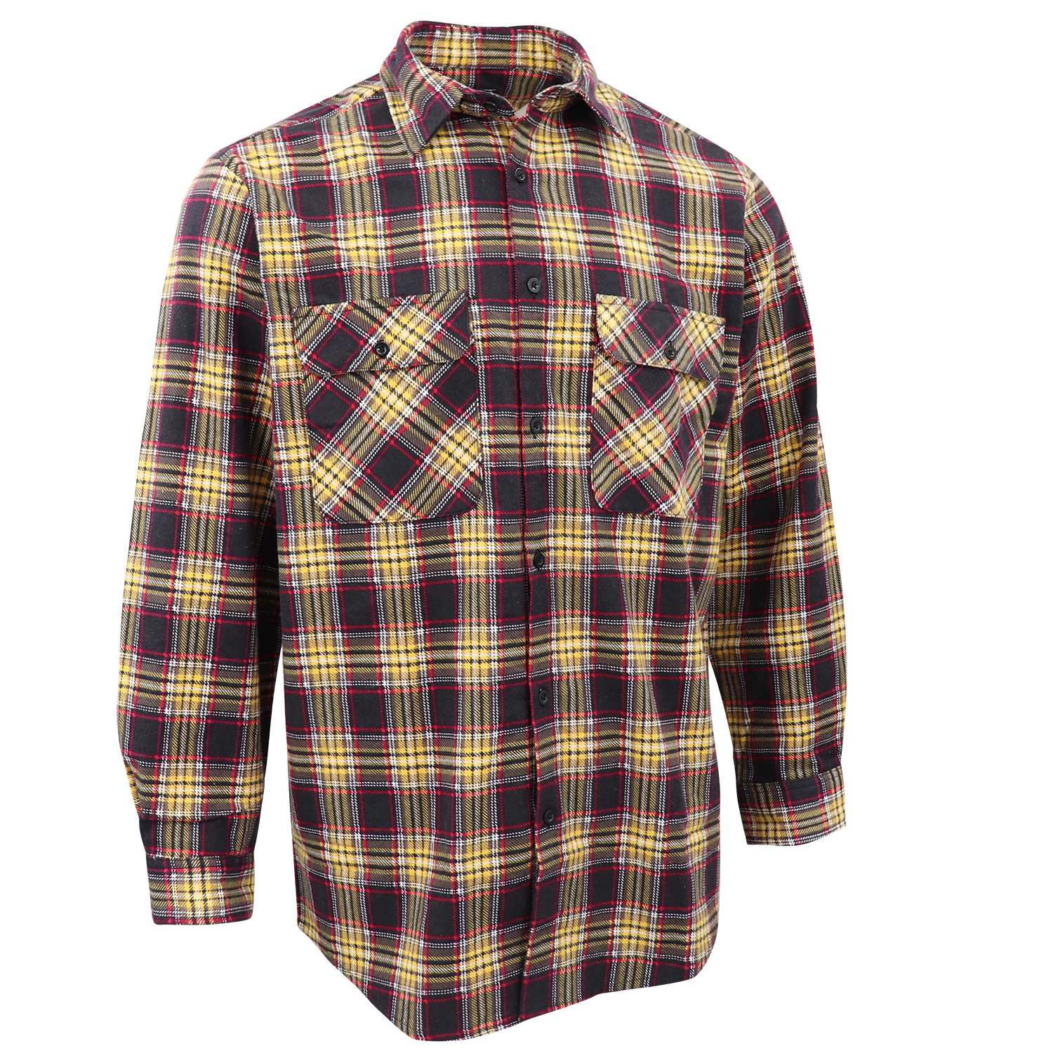 V474-666552-202505281227-00 Men's 100% Cotton Flannelette Shirt Long Sleeve Plaid Check Flannel w Pockets, Golden Horizon Plaid, M - Image 1