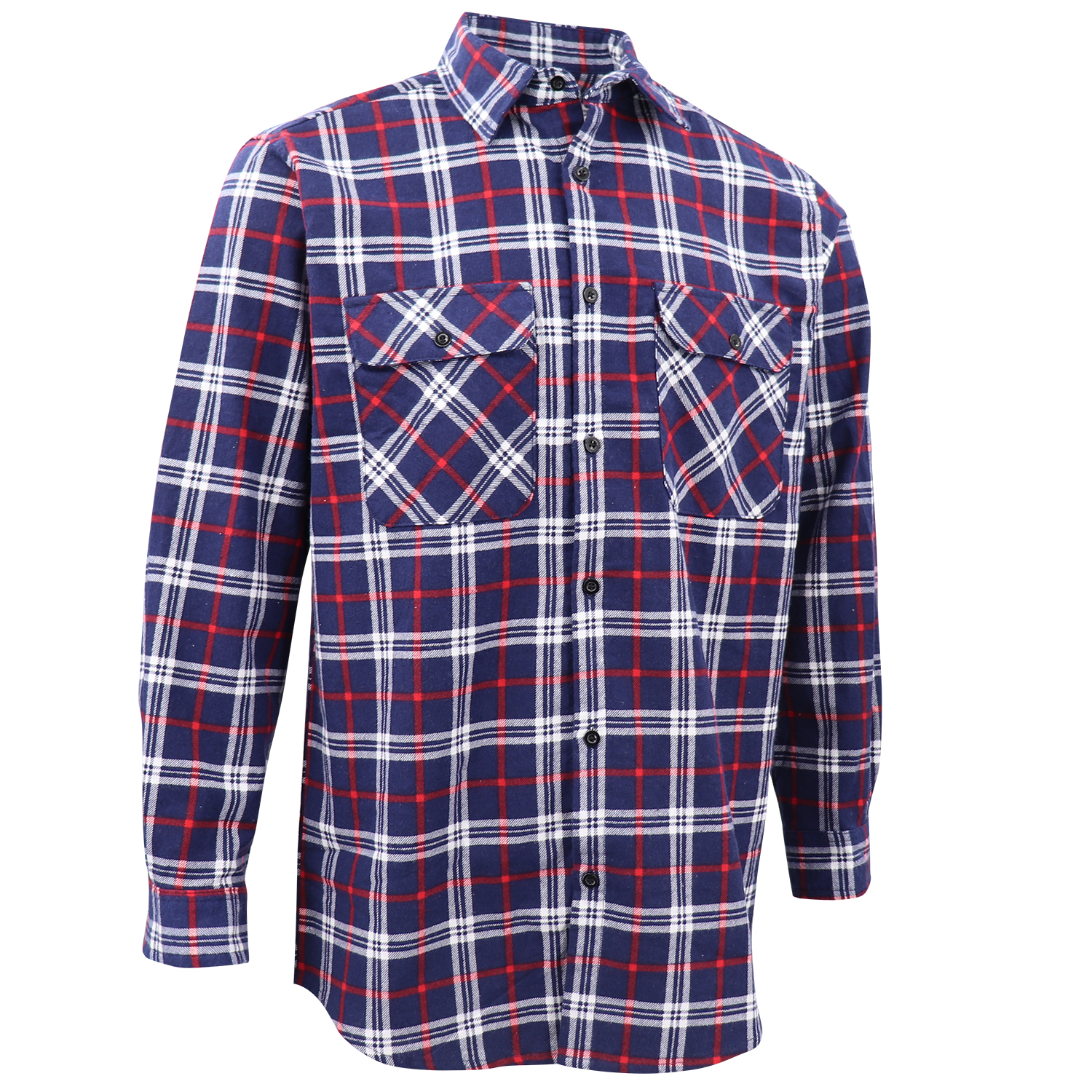 V474-666572-202505281230-00 Men's 100% Cotton Flannelette Shirt Long Sleeve Plaid Check Flannel w Pockets, Patriot Navy Plaid, XL - Image 1
