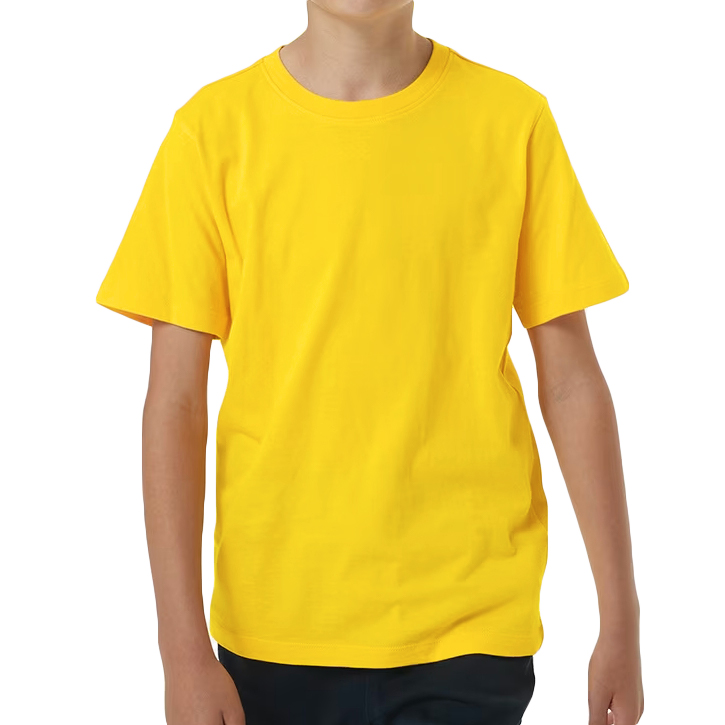 V474-686991-218763-00 100% Cotton Kids T Shirt Childrens Boys Girls Basic Plain Short Sleeve Tee Tops, Yellow, 10 - Image 1