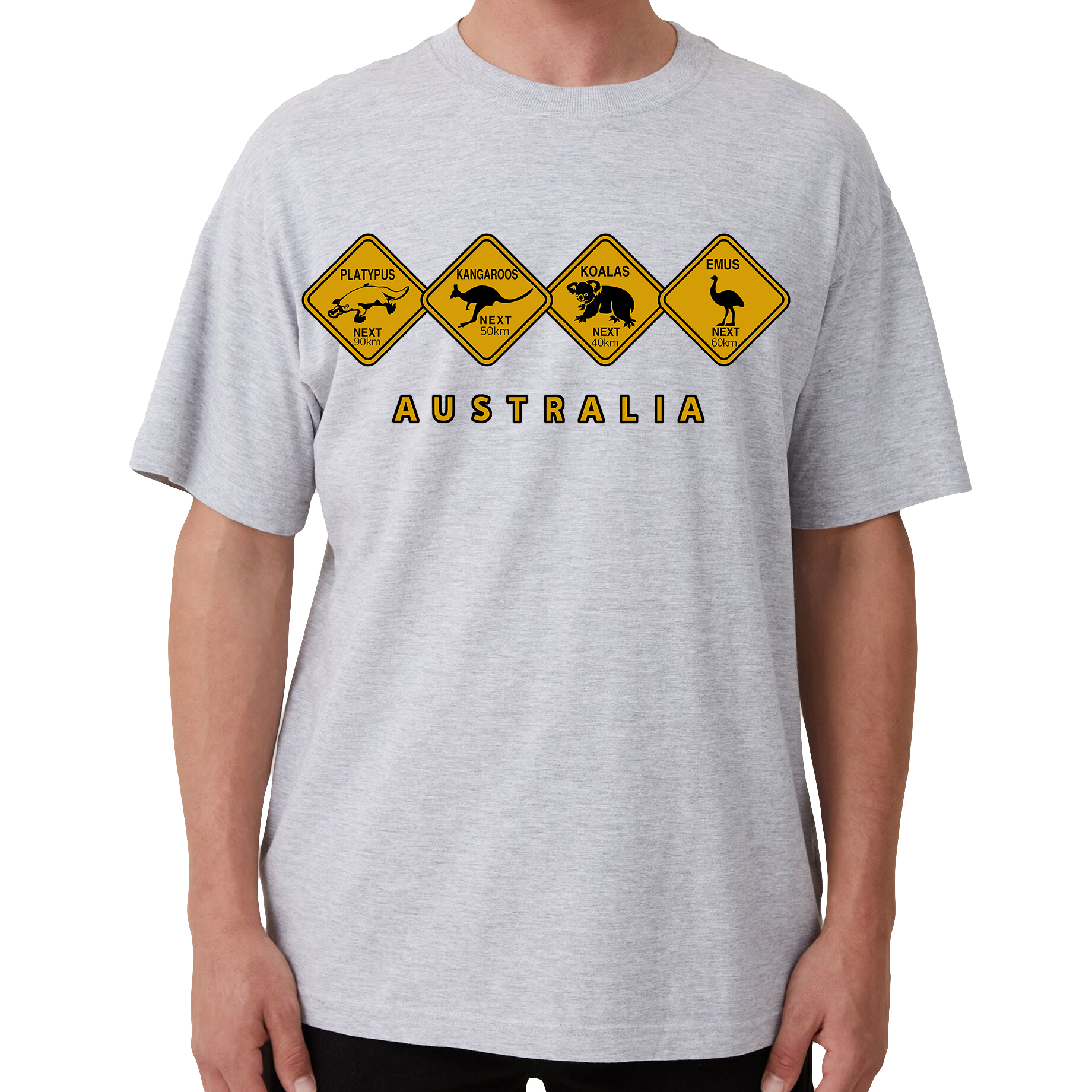 V474-687135-202504031814-00 Adult Unisex 100% Cotton T Shirt Australia Wildlife Road Sign Souvenir Tee Tops, Grey, 3XL - Image 1