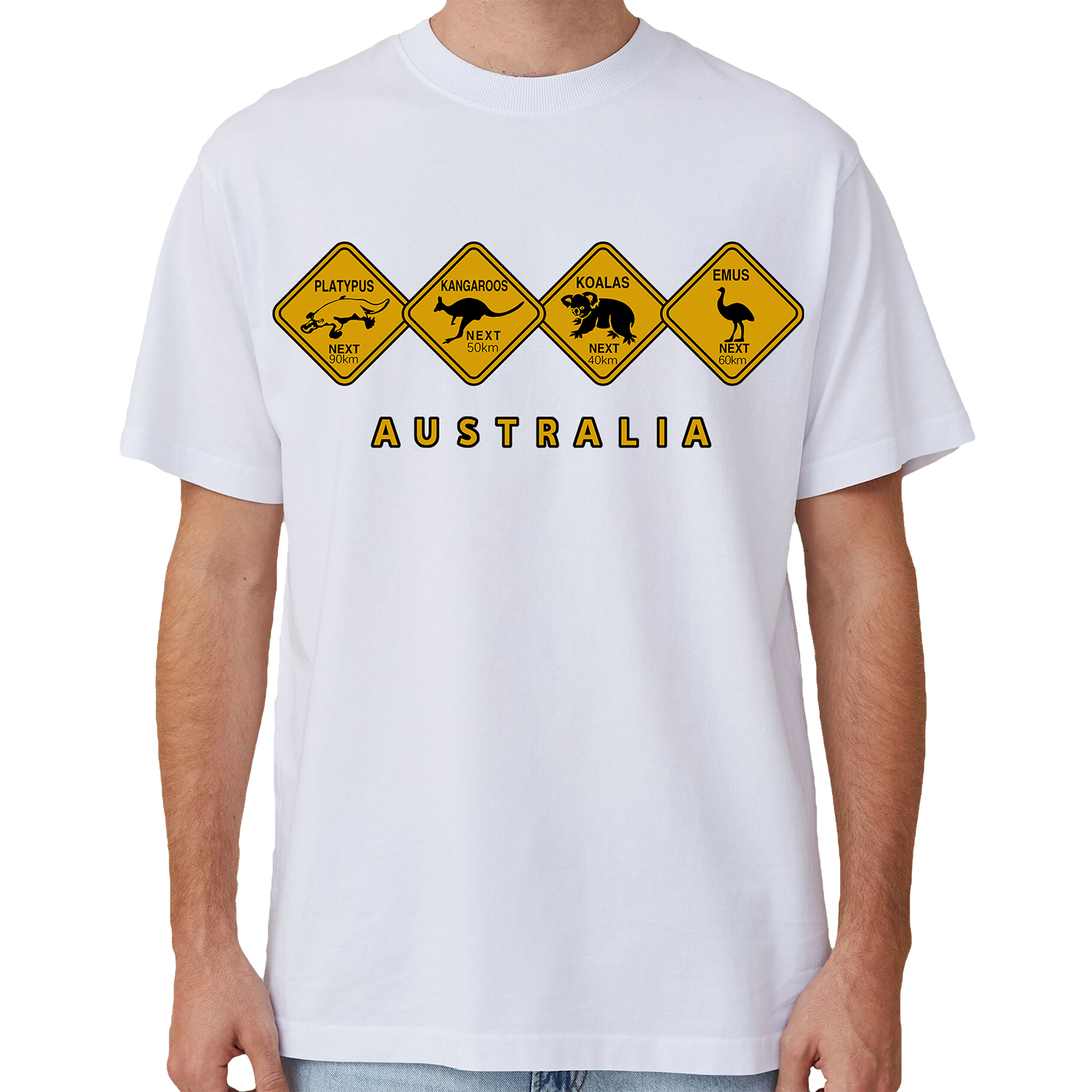 V474-687144-202505081822-00 Adult Unisex 100% Cotton T Shirt Australia Wildlife Road Sign Souvenir Tee Tops, White, L - Image 1
