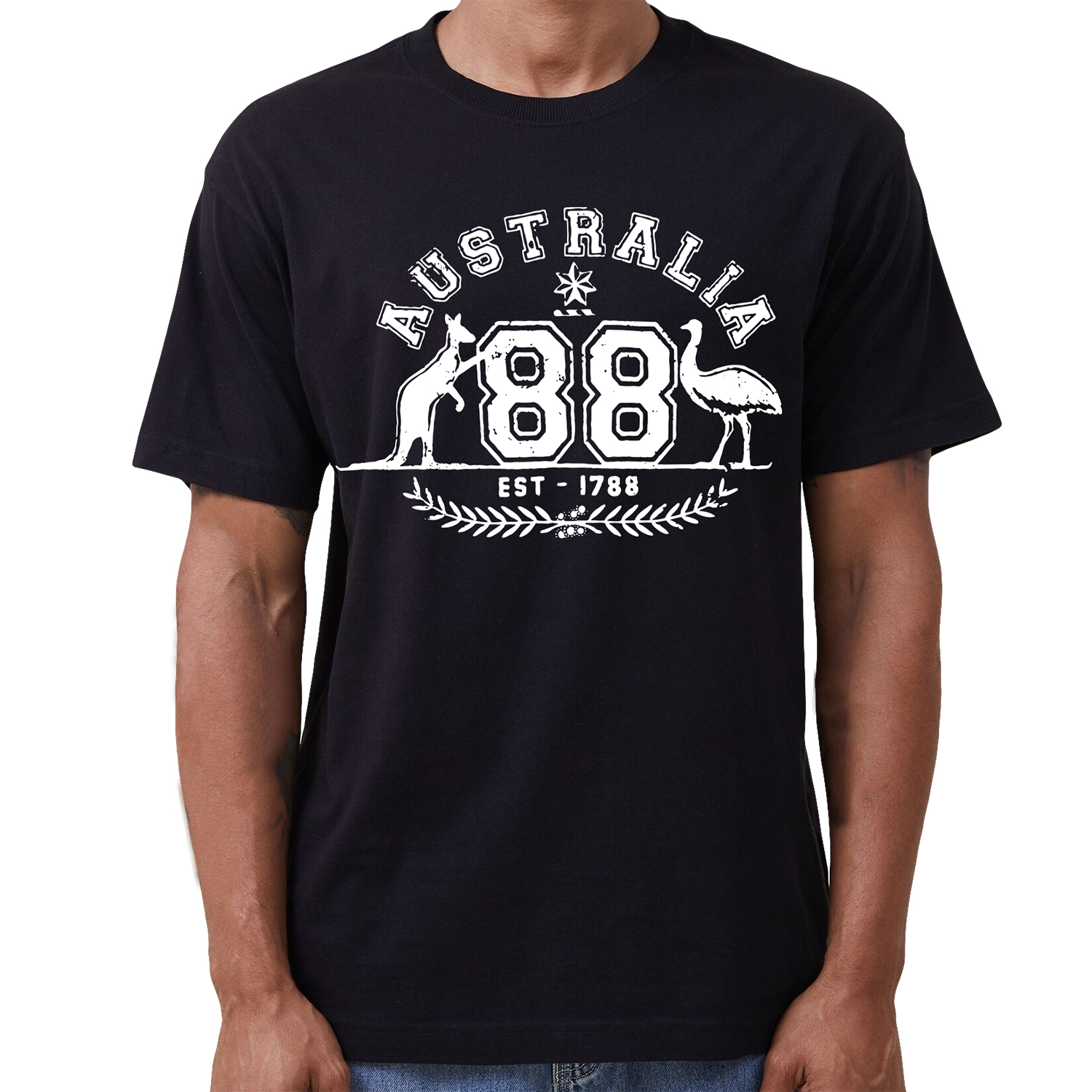 V474-687758-202503280116-00 Adult Unisex 100% Cotton T Shirt Australia Kangaroo Emu Aussie Souvenir Tee Tops, Black, 3XL - Image 1