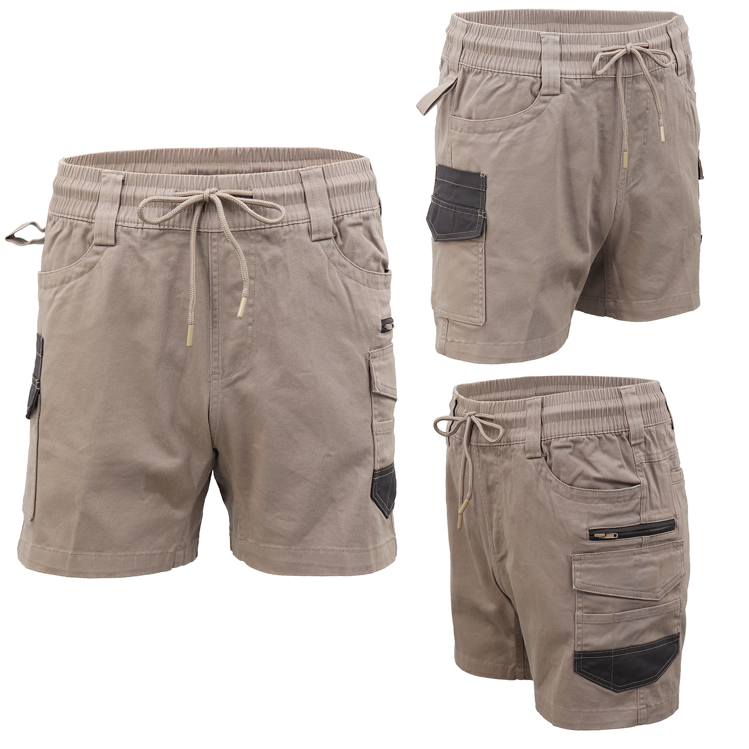 V474-739033-202505281140-00 Mens Cargo Cotton Work Shorts 10 Pockets Tradies Utility Pants Workwear Trousers, Khaki, 36 - Image 1