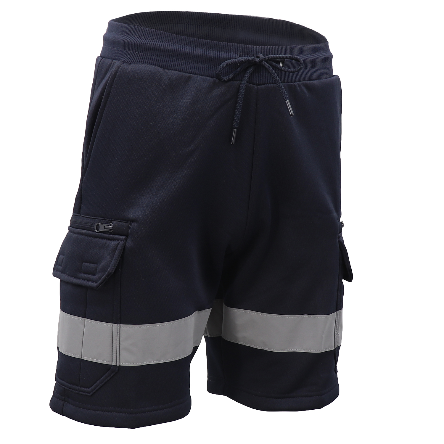 V474-739121-202505281142-00 Hi Vis Fleece Work Cargo Shorts w Reflective Tape Workwear Tradie Utility Pants, Navy, 2XL - Image 1