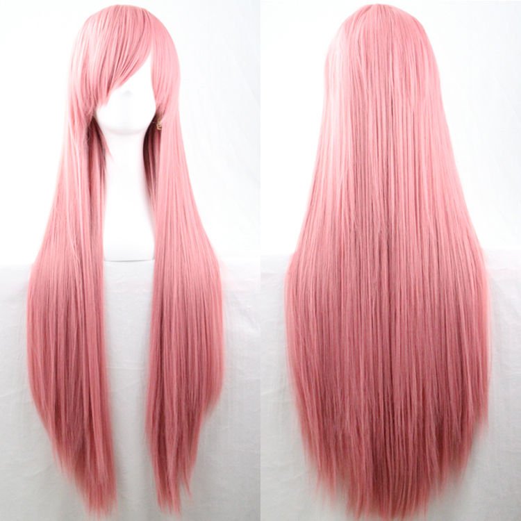 V474-7465-100918-00 New 80cm Straight Sleek Long Full Hair Wigs w Side Bangs Cosplay Costume Womens, Dusty Pink - Image 1