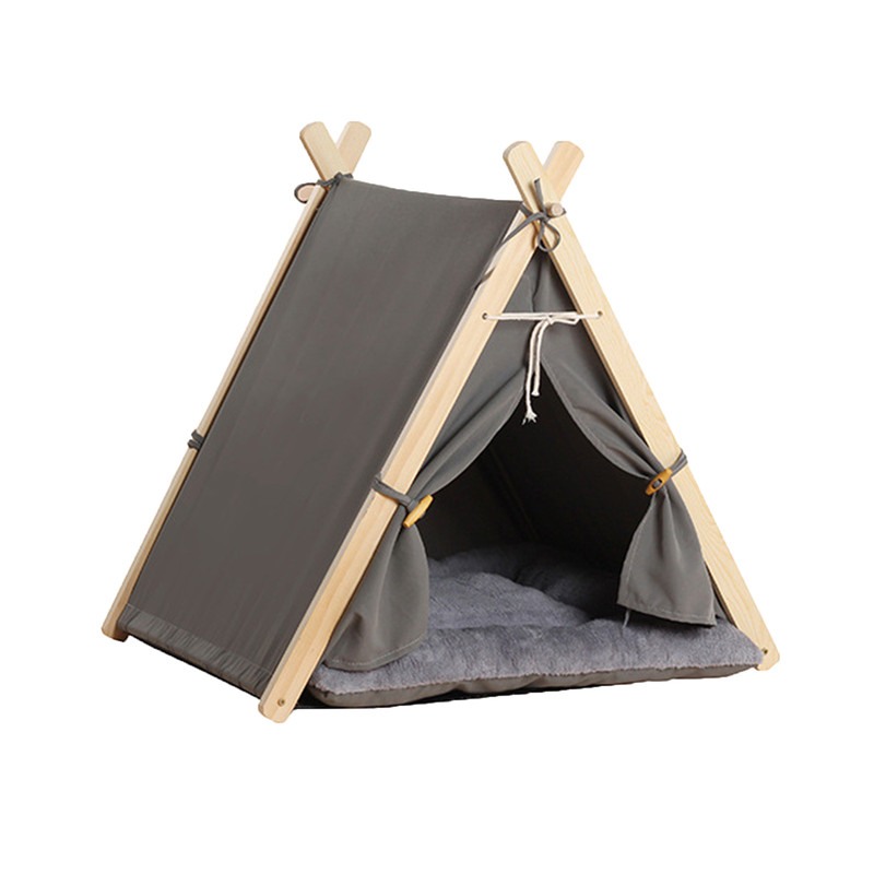 V488-PCPTN-GR-94301-00 Pets Teepee Dogs Tent Removable and Washable Cats Tents Dog Cat Bed With Cushion - Image 1