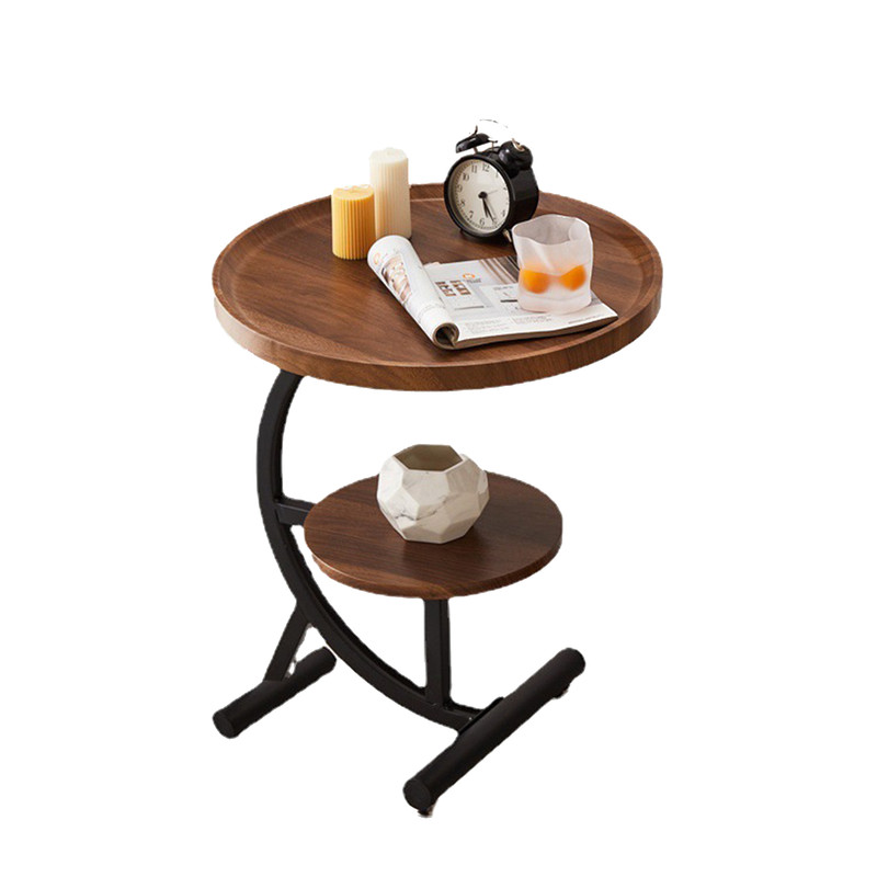 V488-TBD-WD-96290-00 2 Tier End Table Sofa Side End Table Round Nightstand with Sturdy Metal Frame - Image 1