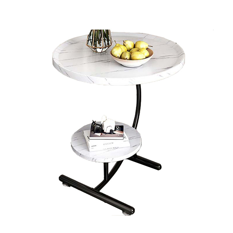 V488-TBD-WH-96291-00 2 Tier End Table Sofa Side End Table Round Nightstand with Sturdy Metal Frame - Image 1