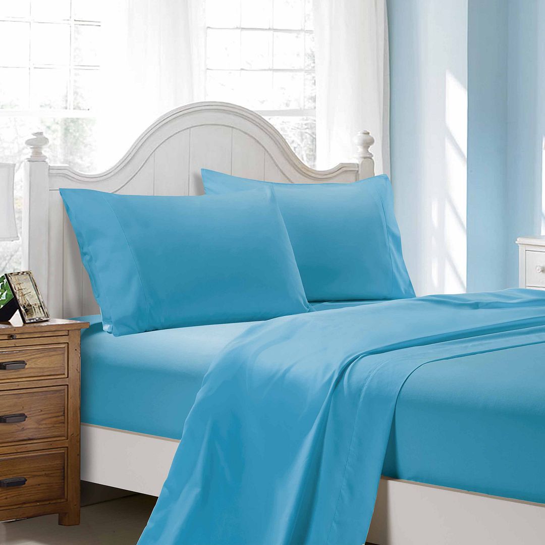 V493-AKS-10-88514-00 1000TC Ultra Soft King Size Bed Light Blue Flat & Fitted Sheet Set - Image 1