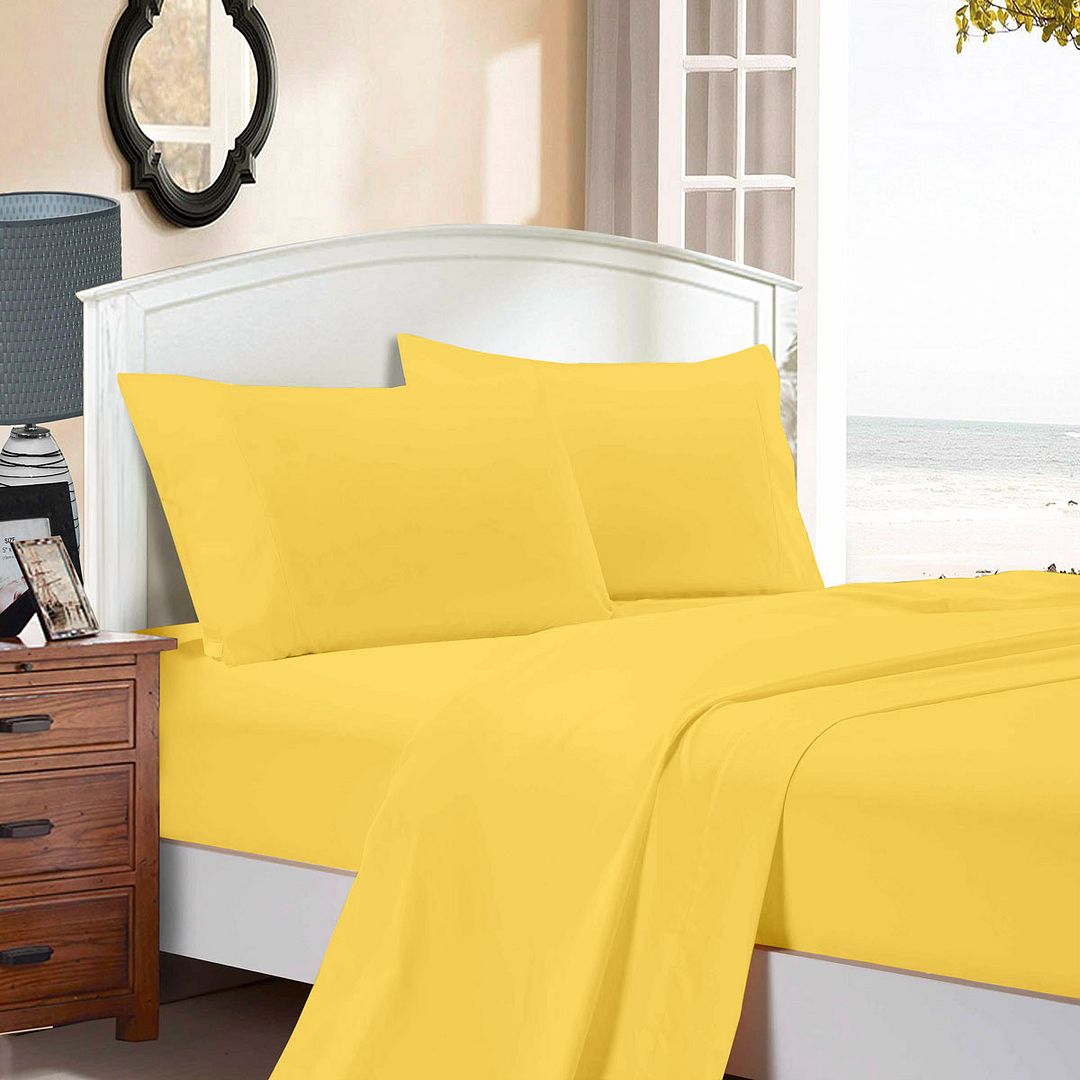 V493-AQS-21-88572-00 1000TC Ultra Soft Queen Size Bed Yellow Flat & Fitted Sheet Set - Image 1