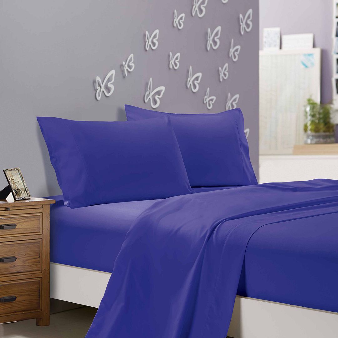 V493-ASS-03-88480-00 1000TC Ultra Soft Single Size Bed Royal Blue Flat & Fitted Sheet Set - Image 1