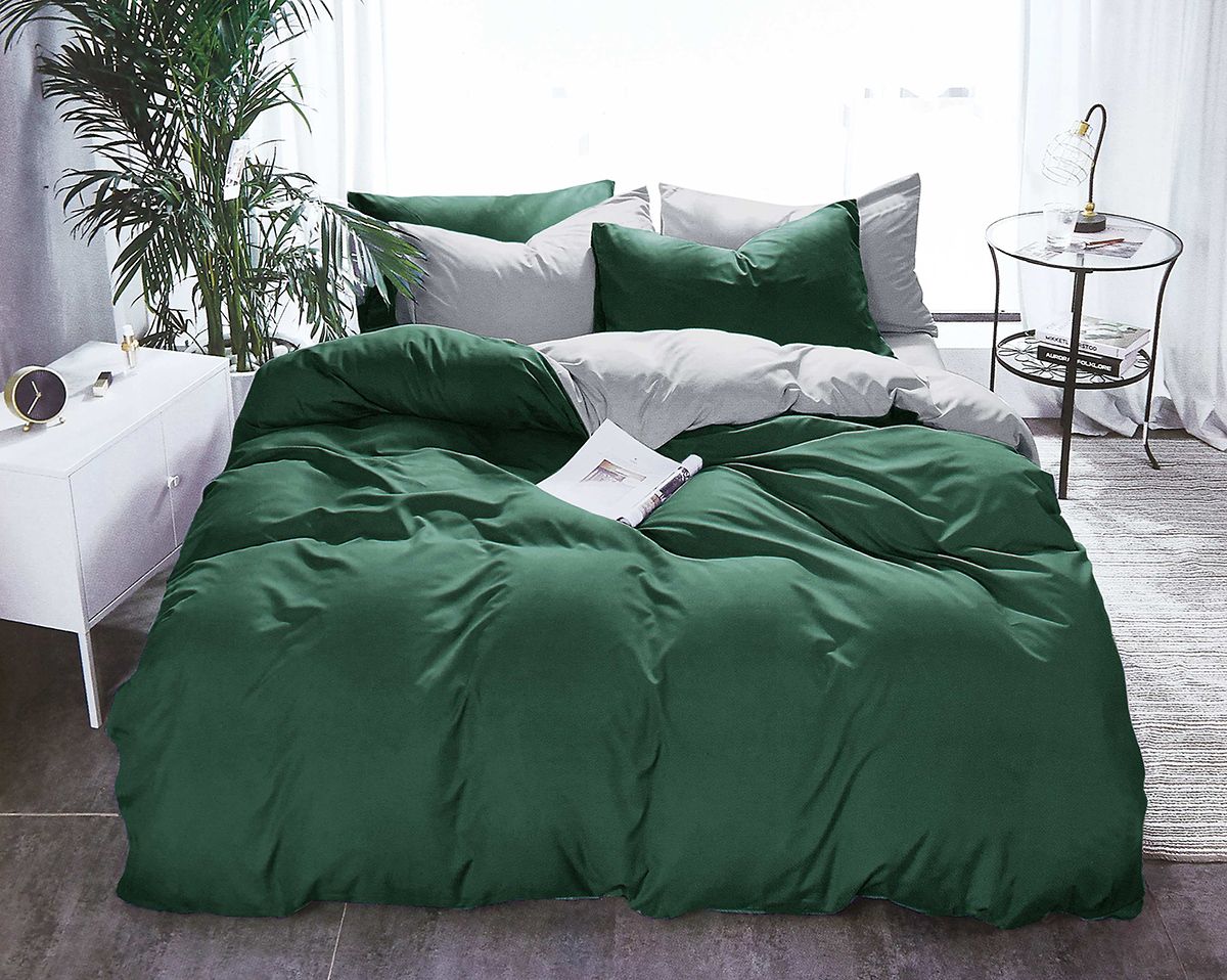 V493-LSK-02-88284-00 1000TC Reversible Super King Size Green and Grey Duvet Quilt Cover Set - Image 1