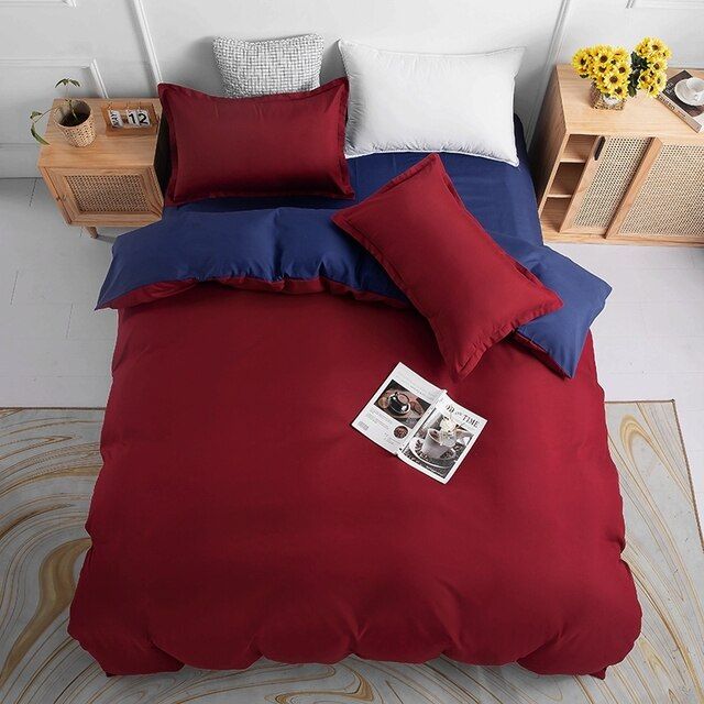V493-LSK-03-88281-01 1000TC Reversible Super King Size Blue and Red Duvet Quilt Cover Set - Image 1