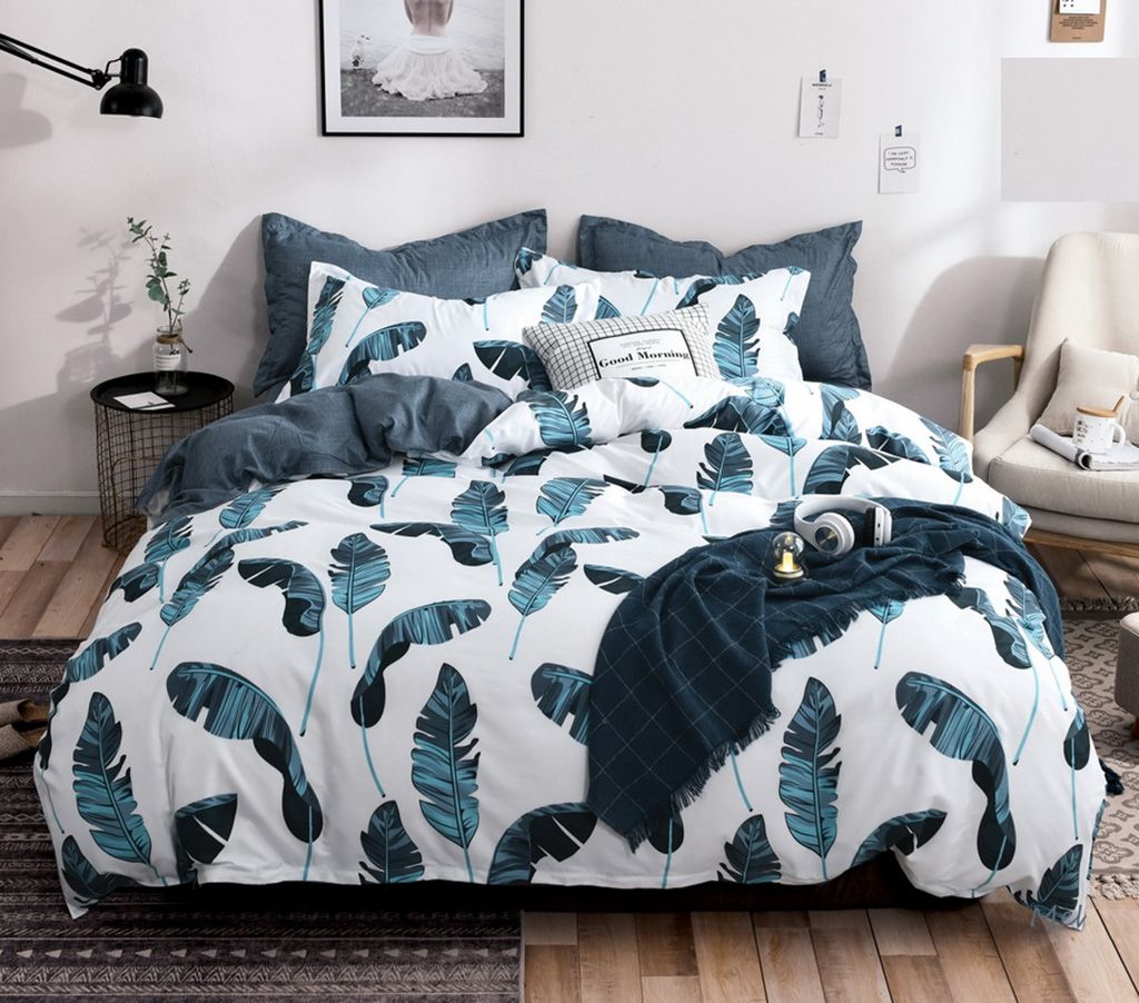 V493-MK-390-87655-00 Leaves King Size Duvet Quilt Cover Set - Image 1