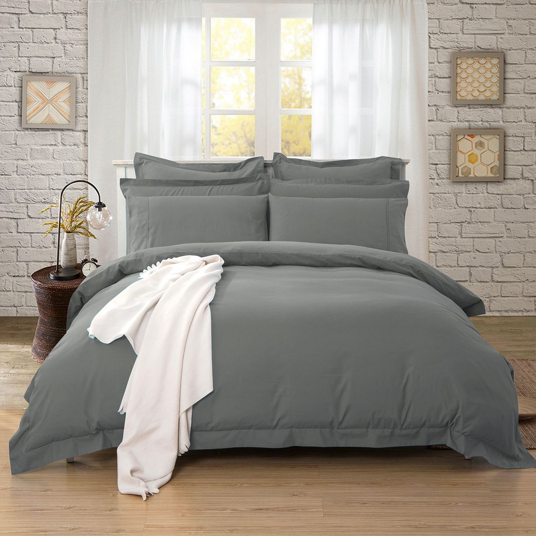 V493-Q-11-87578-00 1000TC Tailored Queen Size Quilt/Duvet Cover Set - Charcoal - Image 1