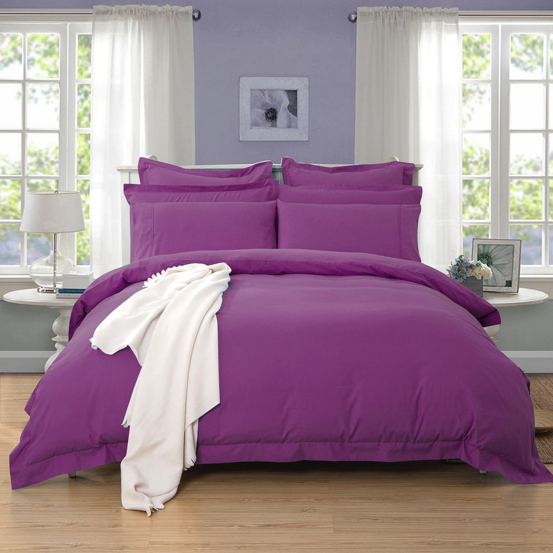 V493-Q-2-88116-00 1000TC Tailored Queen Size Purple Duvet Quilt Cover Set - Image 1