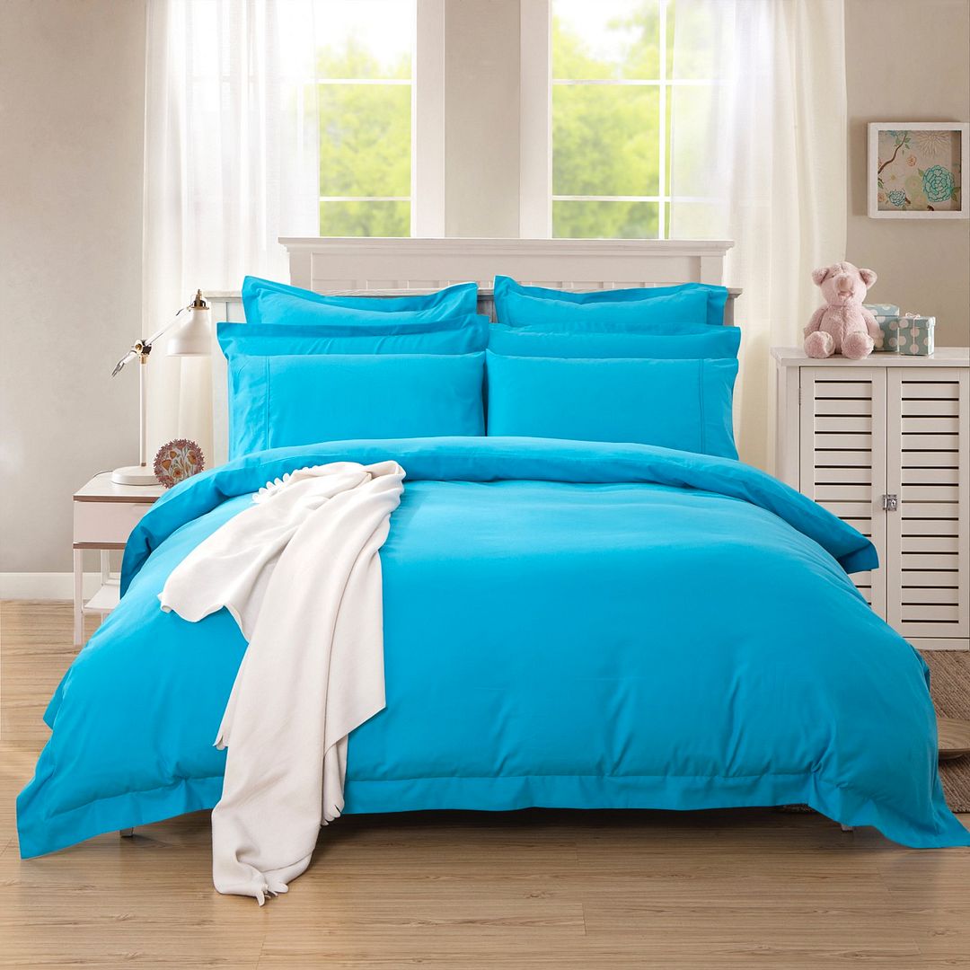 V493-SK-10-88230-00 1000TC Tailored Super King Size Light Blue Duvet Quilt Cover Set - Image 1